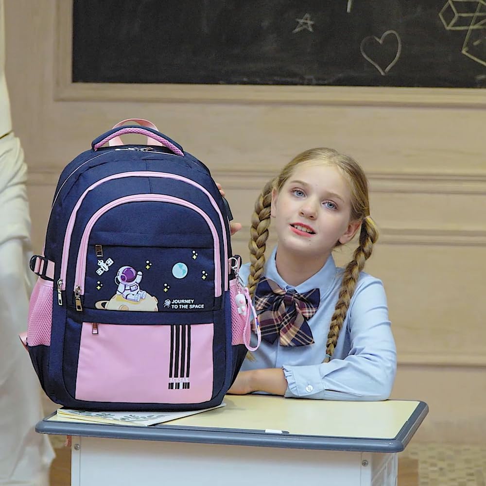 Backpack for Girls - Girls Backpack Schoolbag for Kids Children Teens Elementary Middle School Bags, Waterproof Lightweight Kids Bookbag Backpacks Casual Daypack with Lunch Bag Set