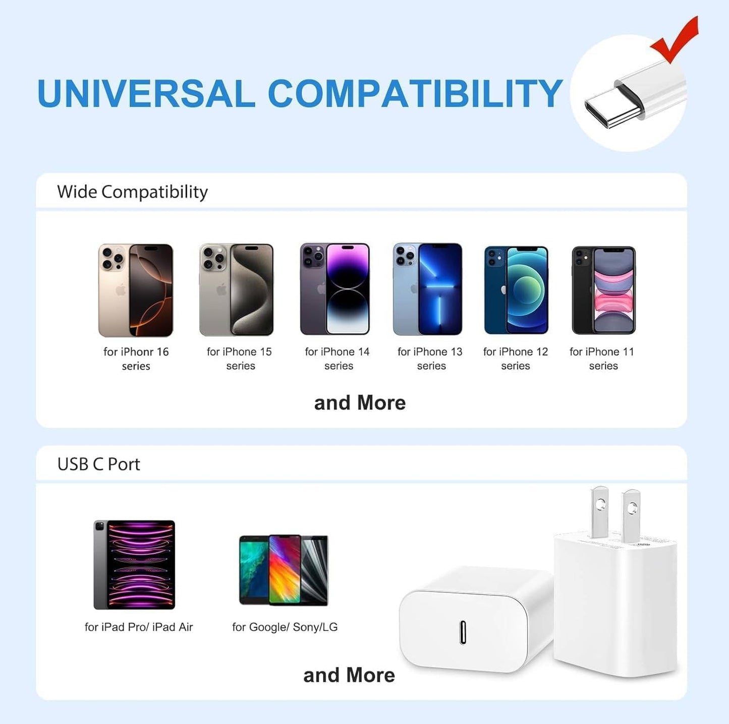 iPhone USB C Fast Charger Block, 2Pack 20W USB C Wall Charging Plug, Type C PD Power Adapter Brick Cube Box for Apple iPhone 17 Pro Max/17 Air/16 Pro Max/15 Plus/14 Pro/13/12 Mini/11/XS/XR, iPad Pro