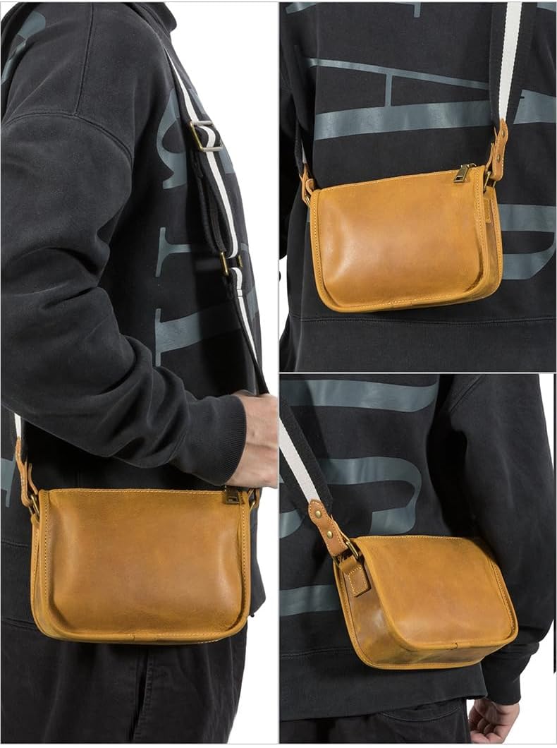 Genuine Leather Vintage Shoulder Bag Crossbody Small Messenger Bag for Men Women Casual Daily Travel Use