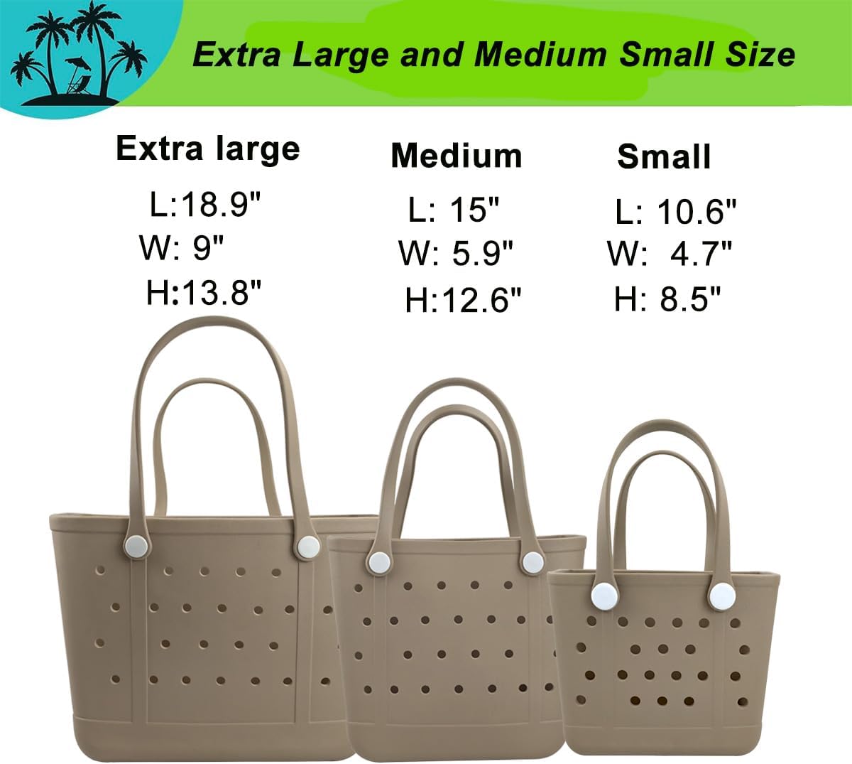 Medium Rubber Beach Bag, Waterproof Tote Bags Washable Sand-proof Travel Hand Bags for Pool Boat