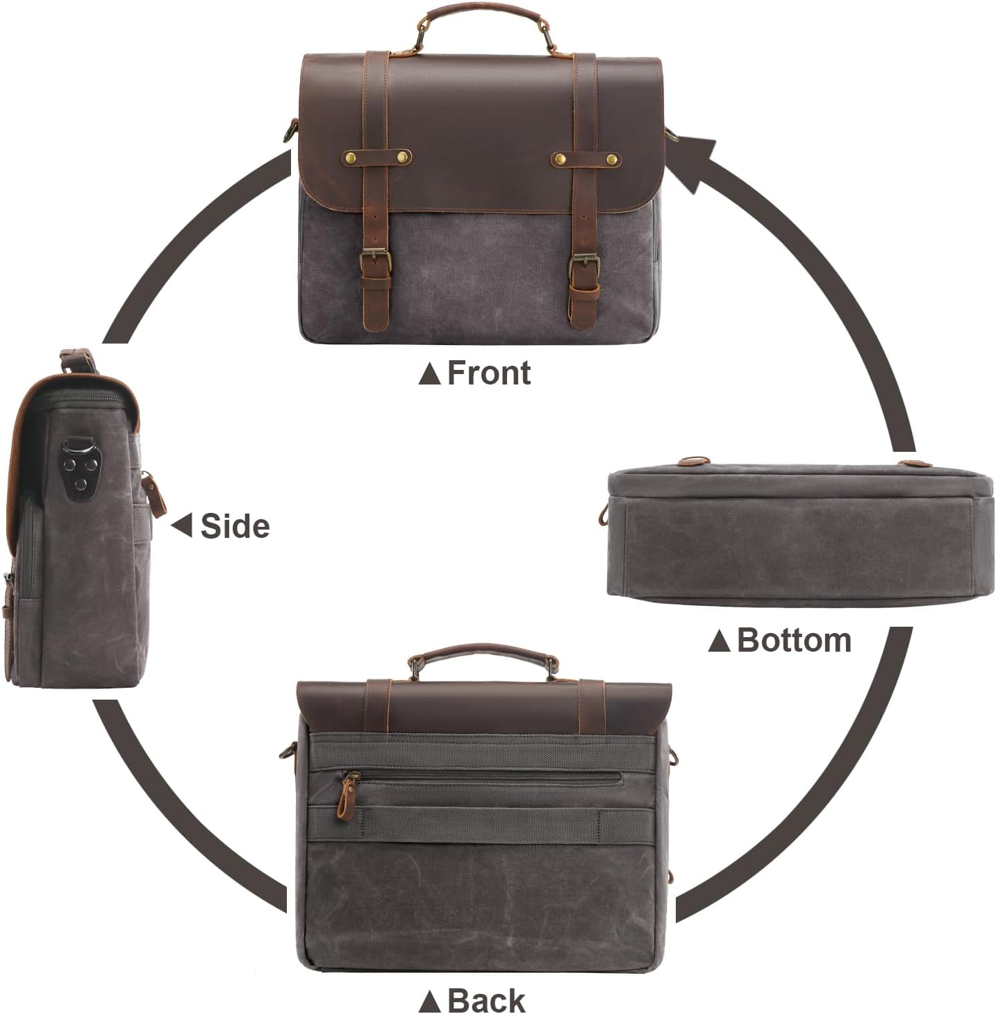 Mens Messenger Bag Waxed Canvas Laptop Briefcase 16“ Vintage Genuine Leather Crossbody Bags Waterproof Satchel Shoulder Bag