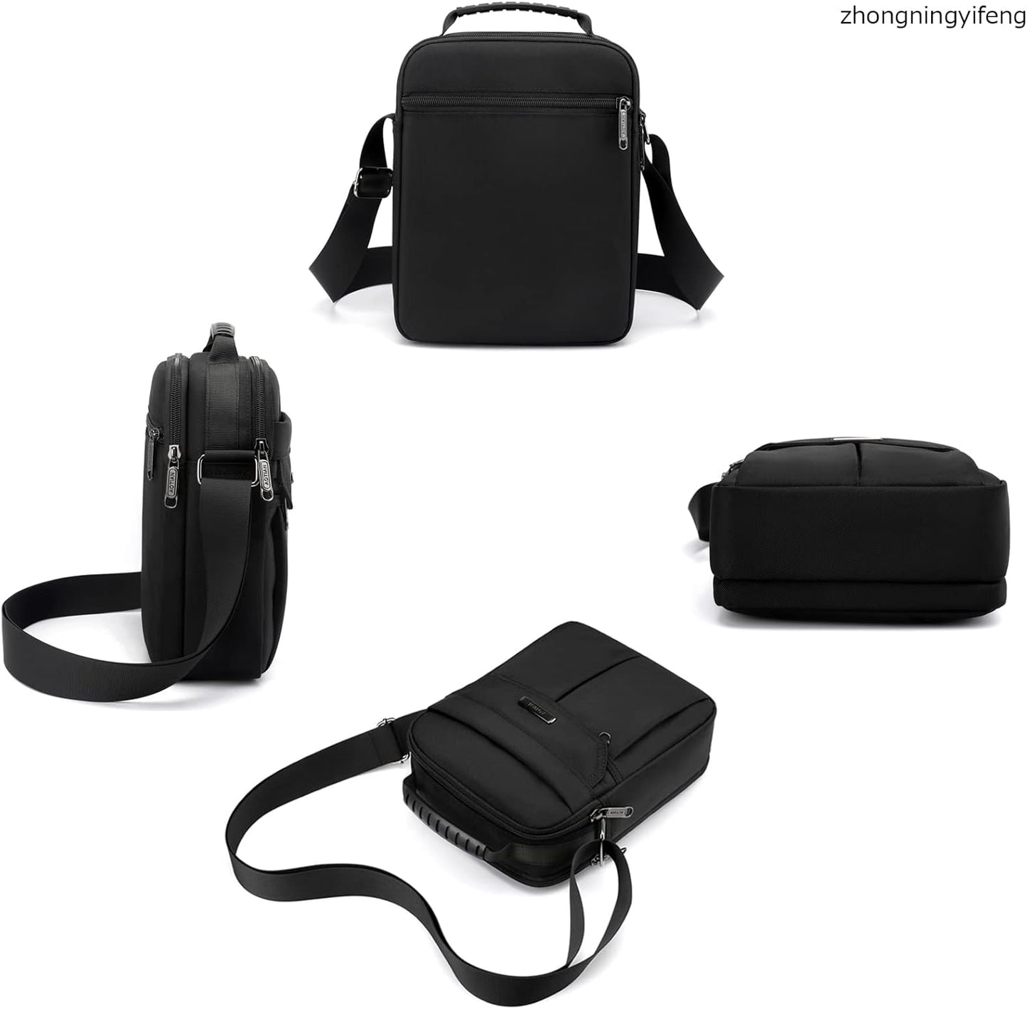 zhongningyifeng Men's Messenger Bag Small Nylon Crossbody Shoulder Bag Waterproof Casual Black Purse for Work Travel