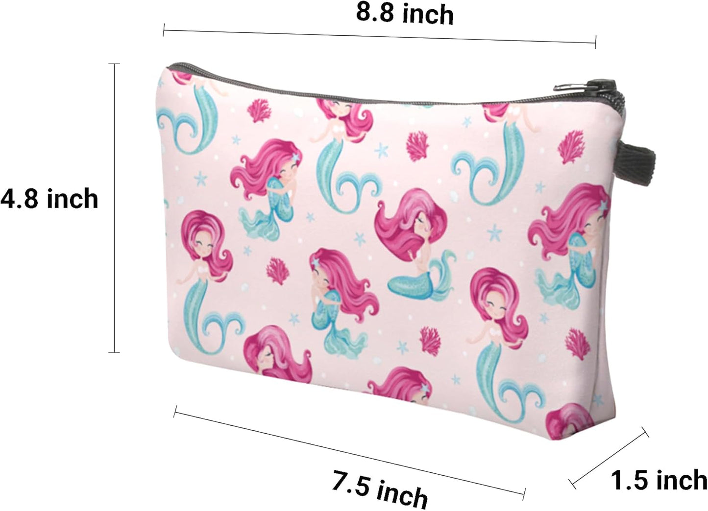 Cute Travel Makeup Bag Cosmetic Bag Small Pouch Gift for Women (Pink Mermaid)