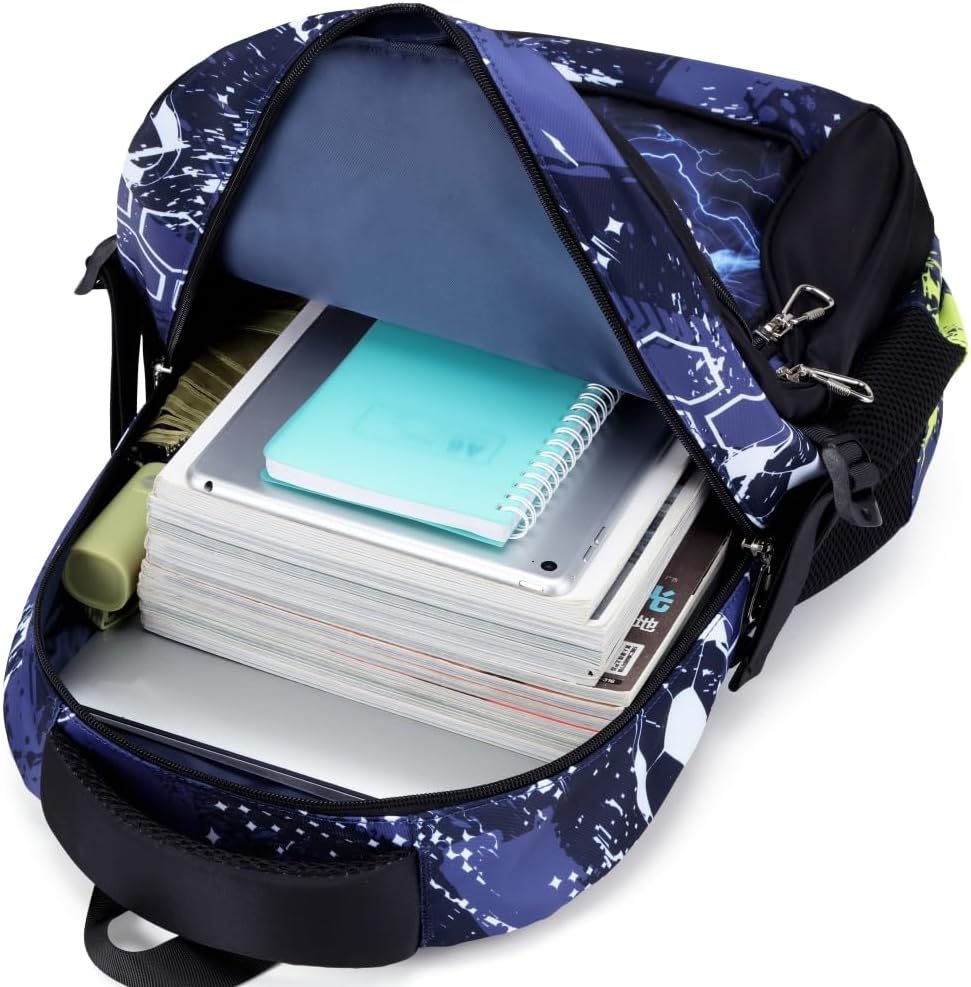 Boys Backpack for Elementary Kids Bookbag Middle School Bags Heavy Duty Soccer Laptop Durable Waterproof 18 In (1-Black)
