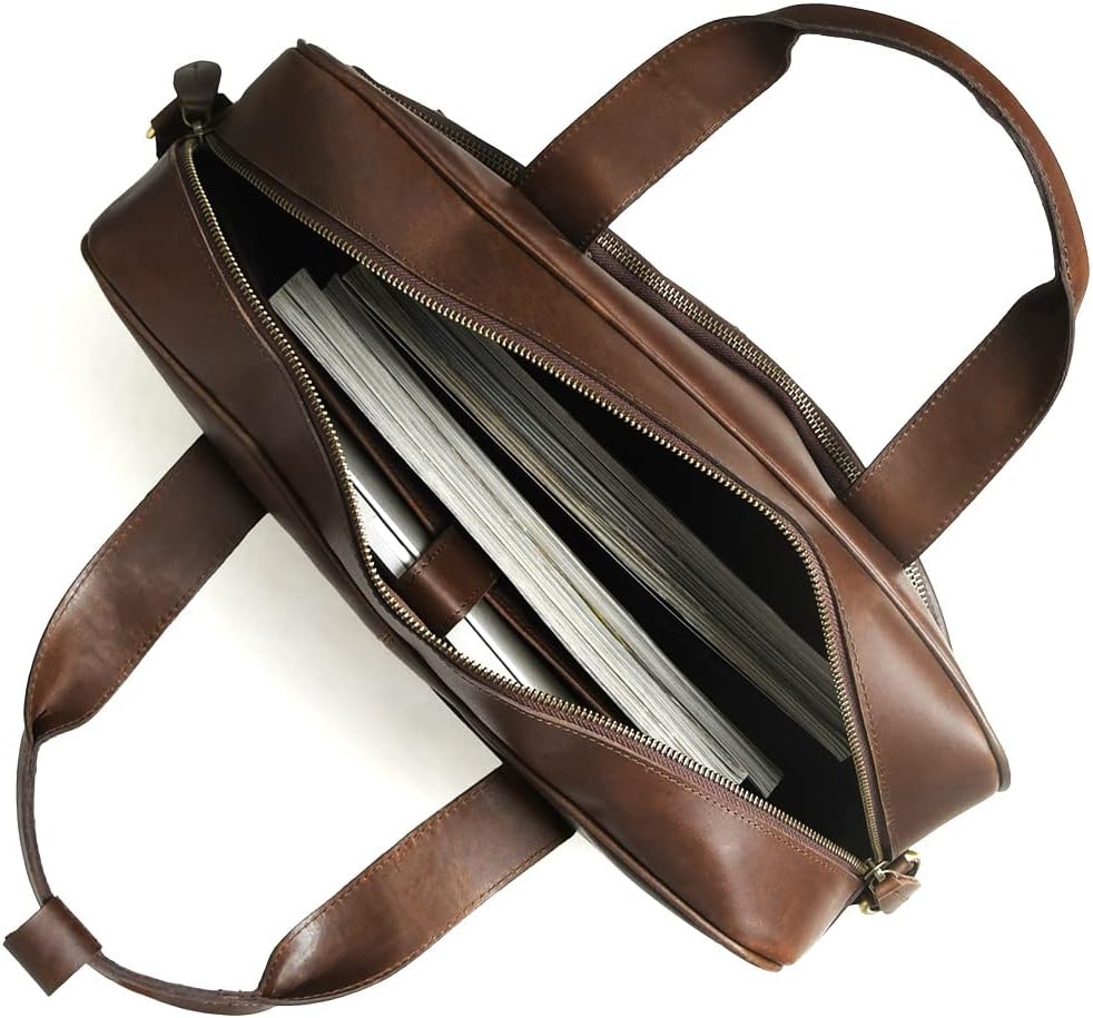 Gratlin Full Grain Buffalo Leather Briefcase For Men | Handcrafted Genuine Leather Messenger Bag for Men & Women | Brown Leather Laptop Bag for Men | Best Leather Bag Satchel Computer Case in 16 Inch