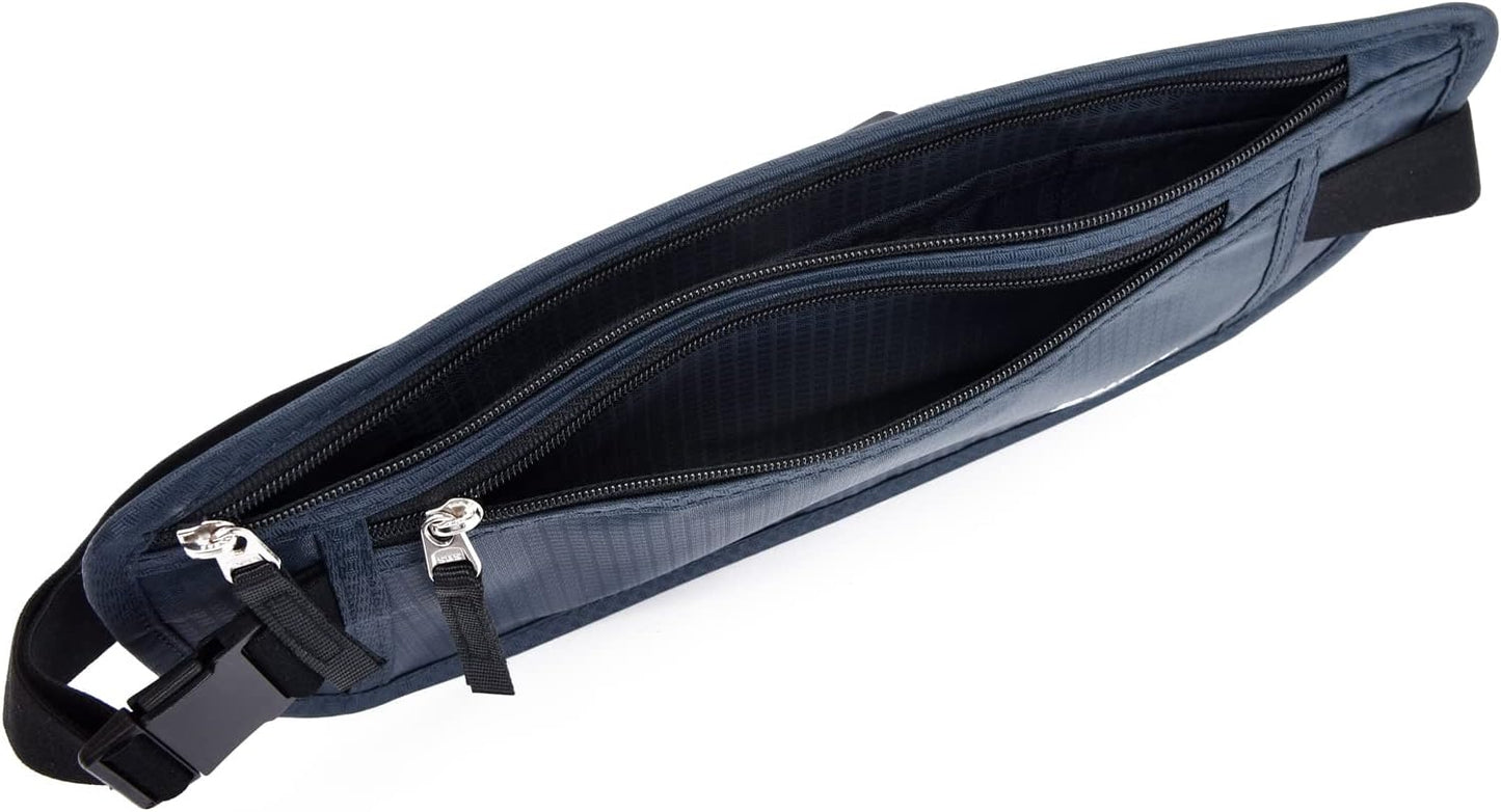 RFID Blocking Money Belt for Men Women, Slim Fanny Pack For Travel,Running,Conceal Waist Wallet For Passport Holder,Phone,Cash(Dark Blue)