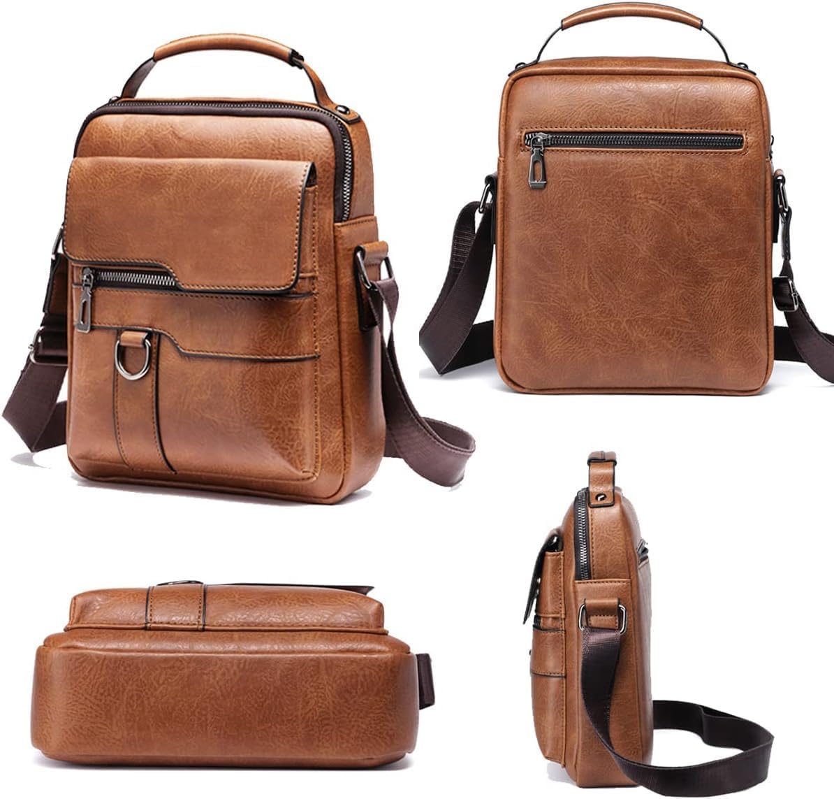 Vintage Genuine Leather Crossbody Bag for Men – Small Shoulder Satchel Handbag for Daily Use