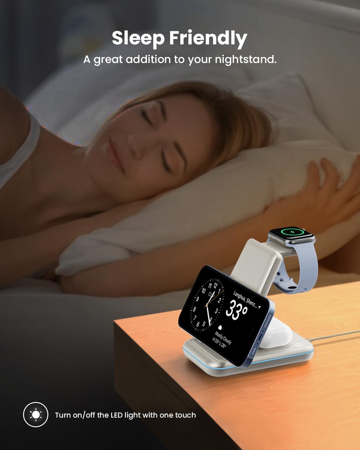 Wireless Charging Station: GEEKERA 3 in 1 Foldable Wireless Charger Stand for iPhone 17 16 15 14 13 12 11 Pro Max/X/8, Charging Station for Apple Watch Ultra/11/10/9/SE/8/7/6/5/4/2, AirPods 2/3/Pro