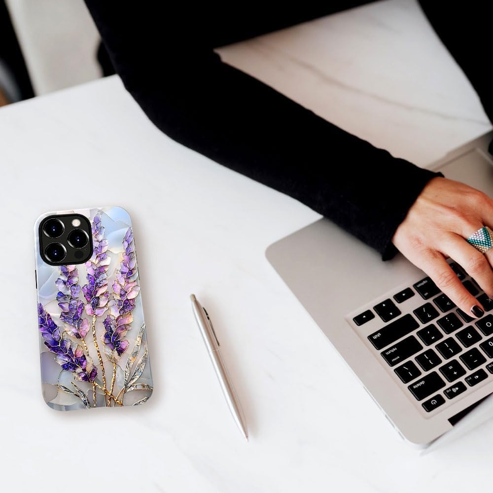 Case for iPhone 11 Pro Max - Slim Fit Anti-Scratch Phone Case for Girl Women - Lavender Stained Glass Purple Floral (Glossy)