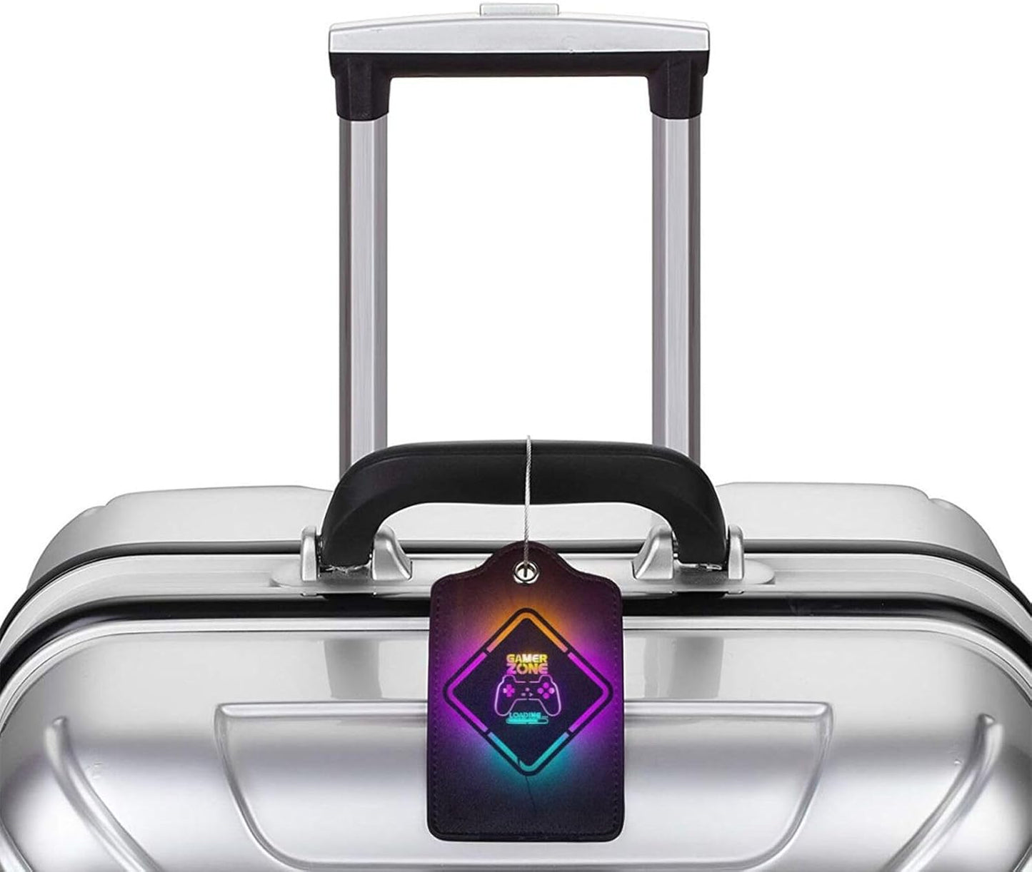 2 Pack Luggage Tags for Suitcase, Privacy Cover ID Label with Stainless Steel and Address Card for Travel Bag Backpack Cruise Ship Essentials Tag Men Boys - Neon Gamer Zone