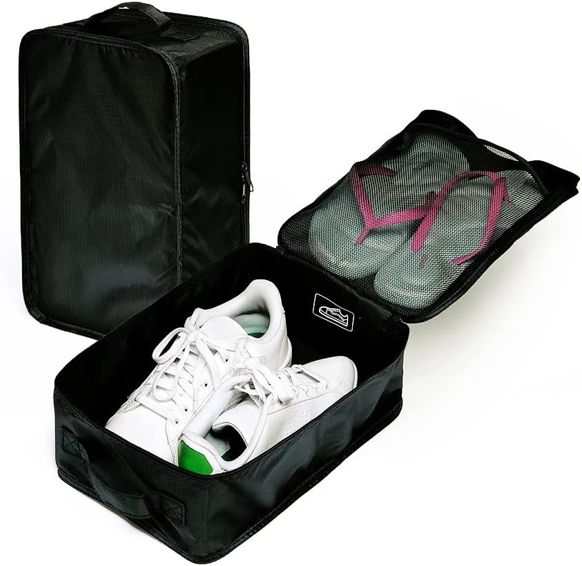 Travel Shoe Bags, Foldable Waterproof Shoe Pouches Organizer-Double Layer (6 Black Shoe Bags)