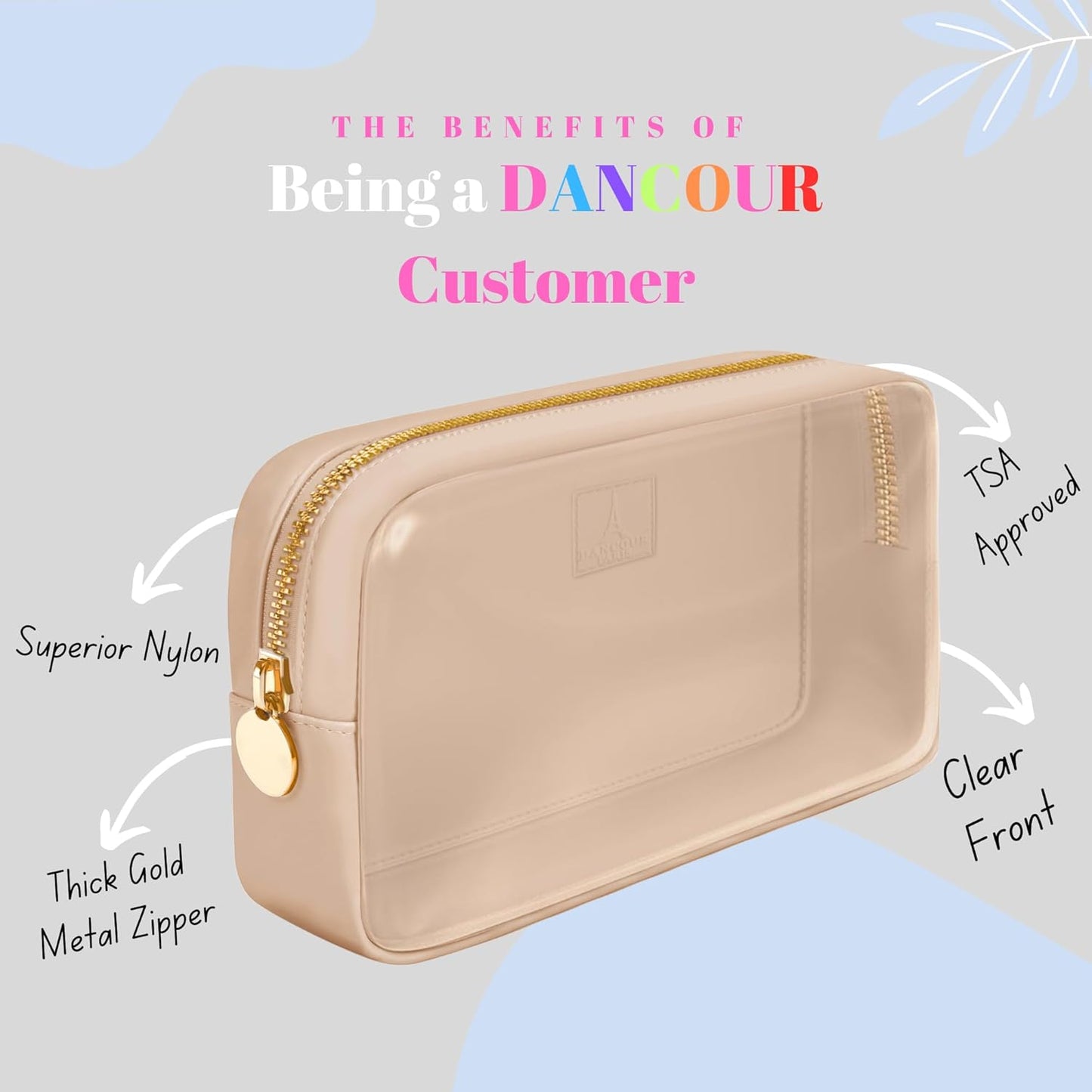 Clear Makeup Bag, Beige Mini Makeup Bag for Purse, Small Clear Cosmetic Bag, Pouch Organizer, Travel Cosmetic Case, Mini Pouch for Purse, Beige