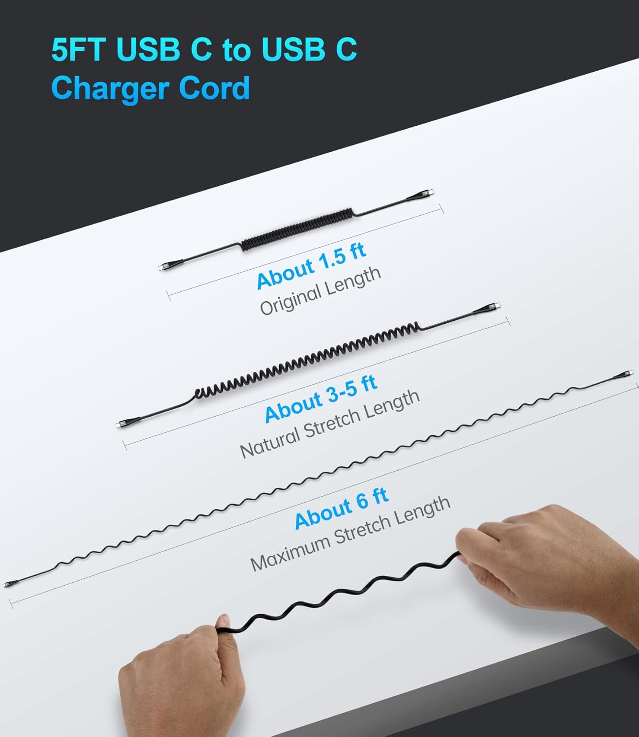 USB C to C Cable for Car 3FT&5FT, Coiled USB C Fast Charging Cable for iPhone 16 Short USB Type C Cable for iPhone 17/16/15/Pro Max/Plus/Samsung Galaxy S23, Compatible All Type C Devices-Black