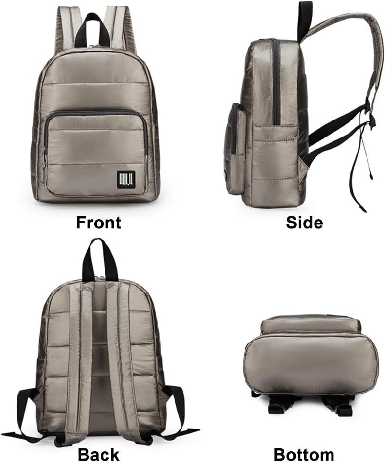 Backpack Purse for Women, Small Quilted Nylon Lightweight Backpack, Water Resistant Iridescent Puffy Casual Daypack