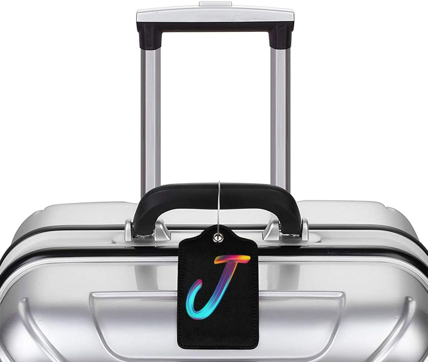 2 Pack Initial Luggage Tags for Suitcase, Colorful Letter Design Cruise Name Bag Tags, Novelty Baggage Identifiers with Full Privacy Cover, Leather ID Label for Women Men Kids Travel, Rainbow Letter J