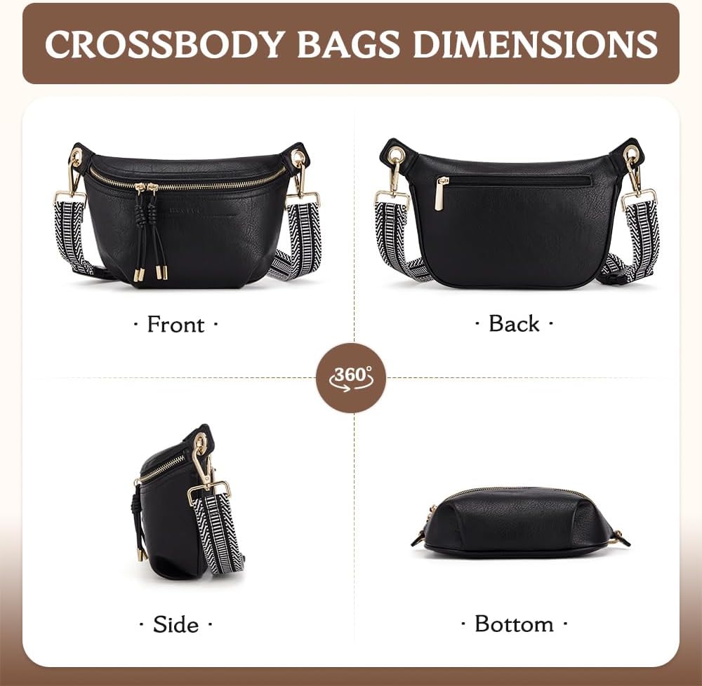 HKCLUF Fanny Pack Crossbody Bags for Women Pu Leather Belt Bag Waist Pack Causal Chest Bum Bag With 2 Straps