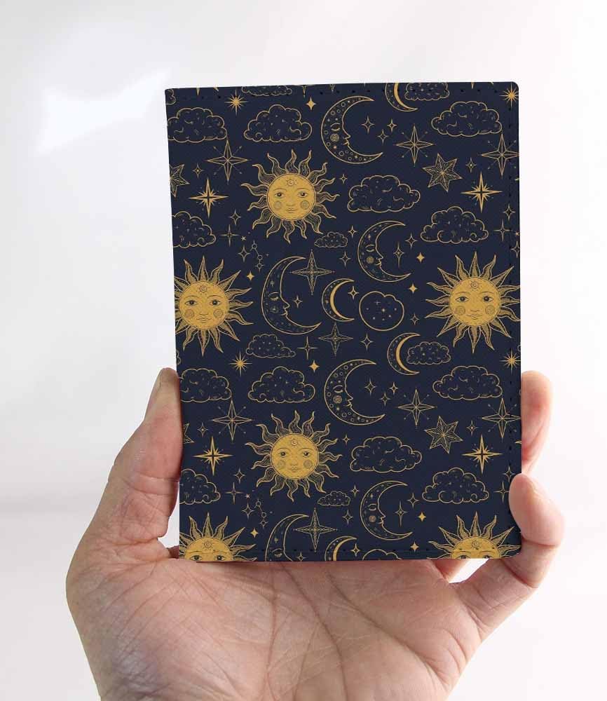 Soleil Moon Passport Holder for Travel Sun Star Clound Night Sky PU Leather Passport Cover Wallet Cute Passport Card Holder for Women and Men