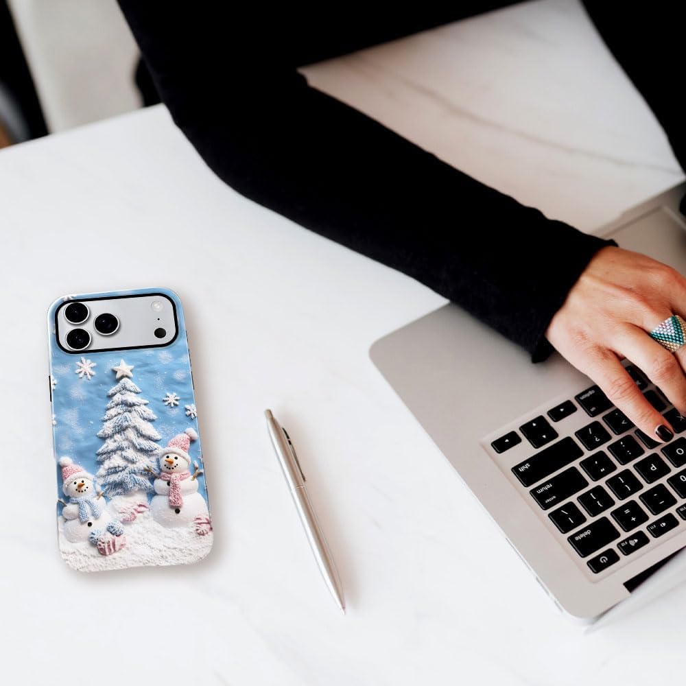 Case for iPhone 17 Pro Max - Slim Fit Anti-Scratch Phone Case for Girl Women - Snowman Winter Christmas Tree (Glossy)