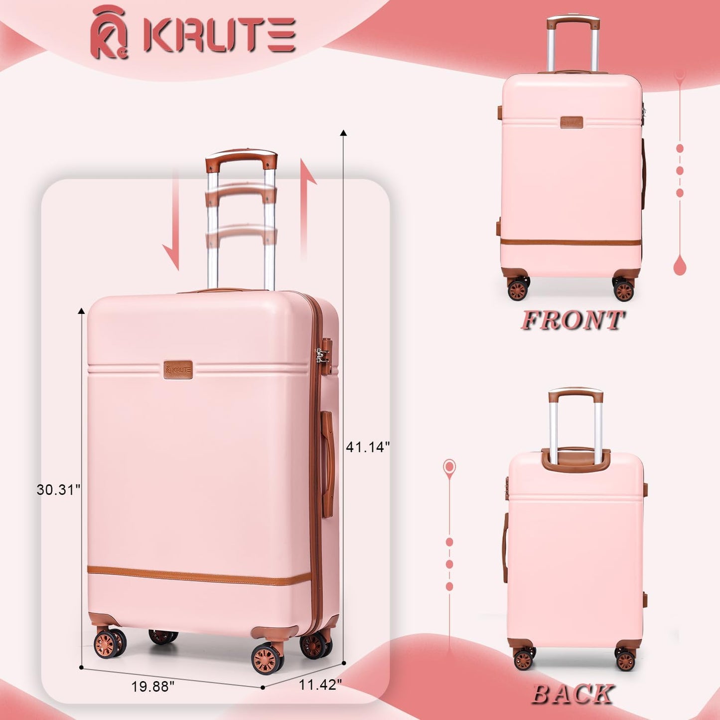 Krute Large Luggage 28 inch Suitcase with TSA Lock PC+ABS Hard Shell Checked Luggages with Spinner Wheels Hard Side Suitcases