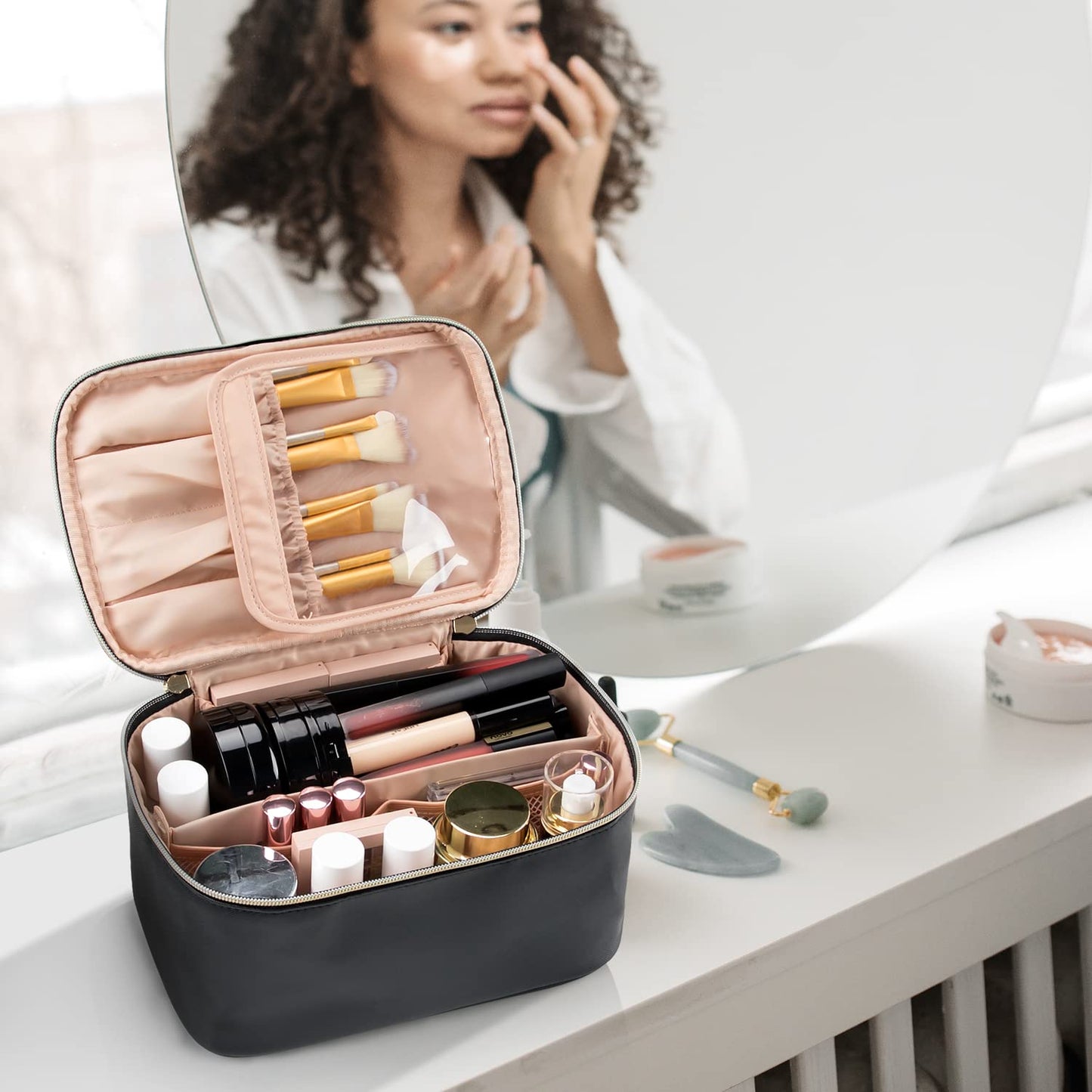 OCHEAL Makeup Bag, Portable Cosmetic Bag Black Make up Case Toiletry Bag