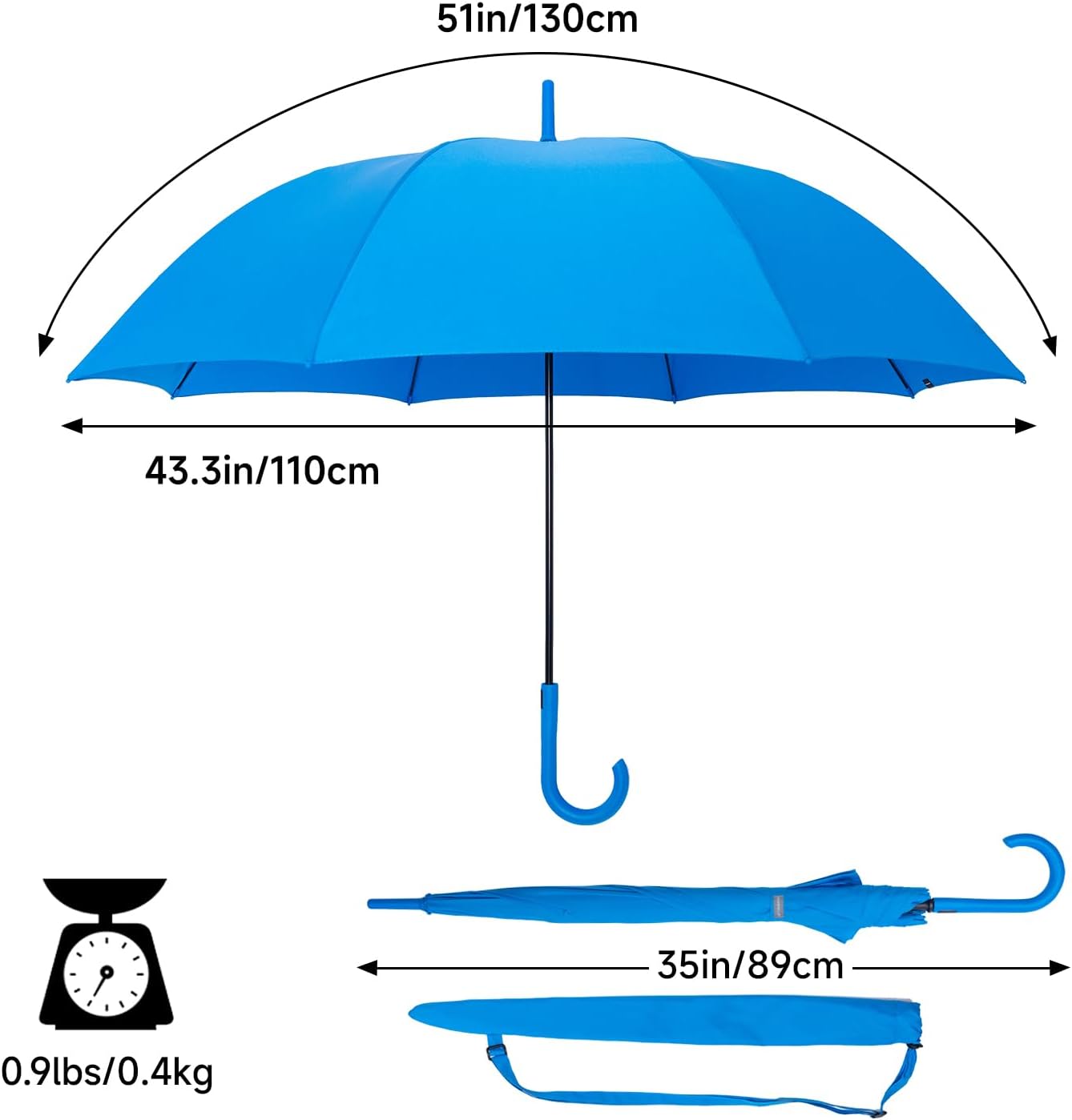 RUMBRELLA UV Stick Umbrella Auto Open UPF 50+ with J Hook Handle 51IN