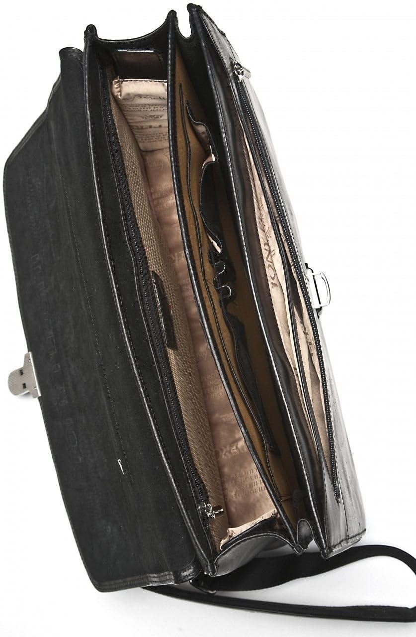 Tony Perotti Mens Italian Cow Leather Bella Russo Double Compartment Leather Laptop Briefcase