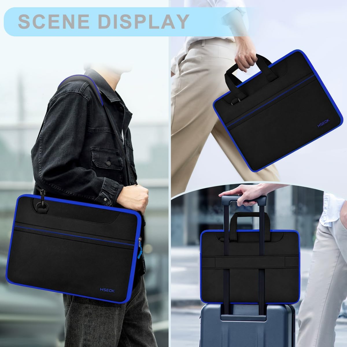 Laptop Shoulder Bag 14 inch Case, Computer Briefcase Compatible with MacBook Pro 14 inch M4/M3/M2/M1 All Models of 13.3 Inch Mac Air/Pro, XPS 13 14 and Most 13-14 inch Notebooks,Black blue