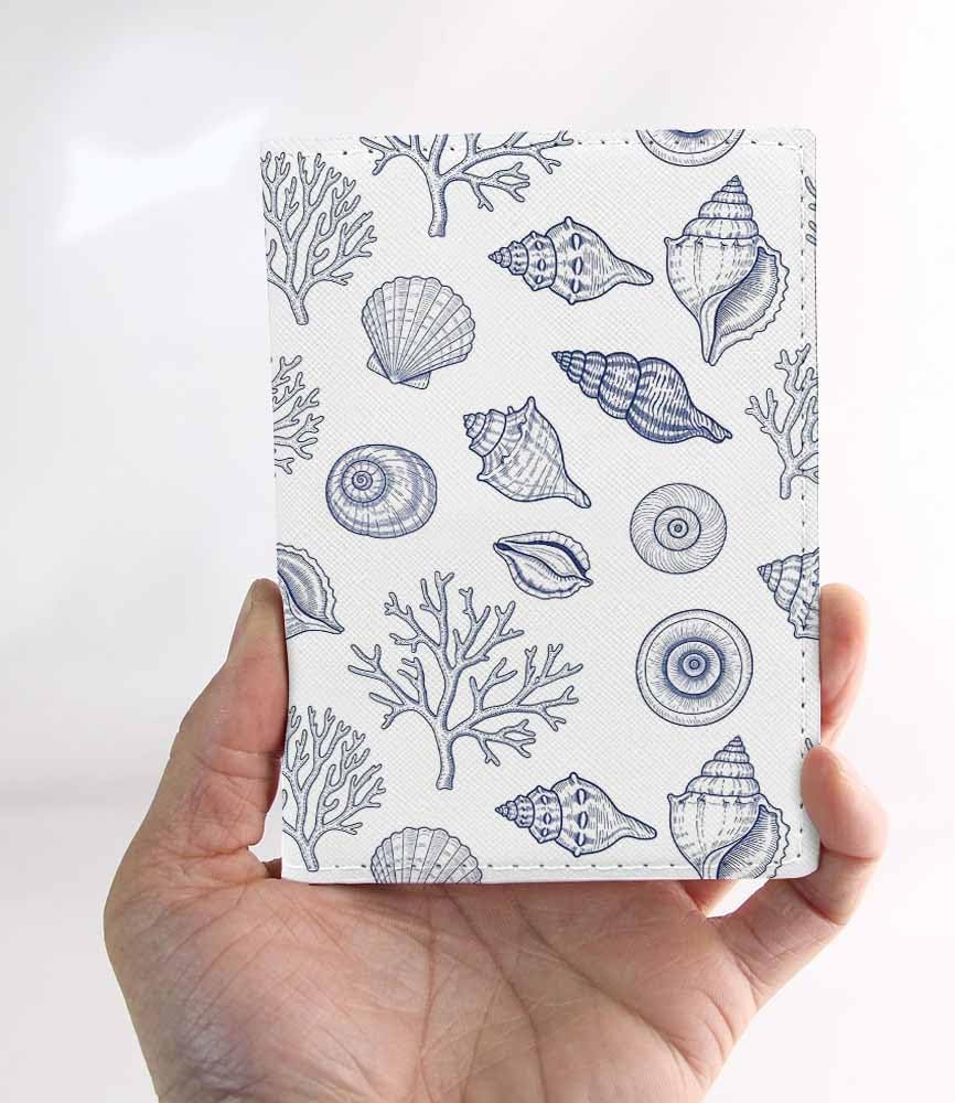 Seashell Passport Holder for Travel Coral Starfish Ocean Pattern PU Leather Passport Cover Wallet Cute Passport Card Holder for Women and Men