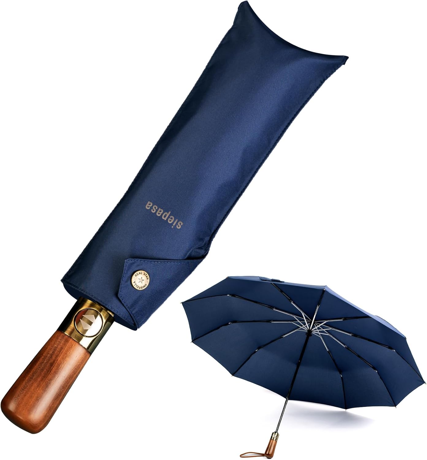 SIEPASA 49/54/62 Inch Windproof Golf Umbrella - Automatic Open/Close, Real Wood Handle - Large Folding Travel Umbrella for Wind, Rain & Sun Protection.