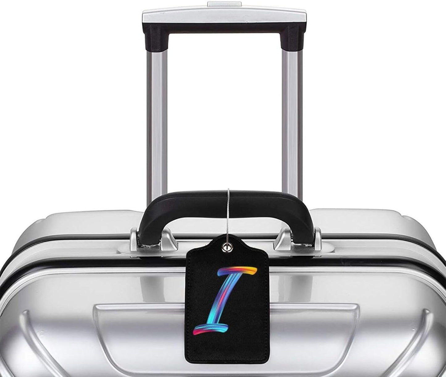 2 Pack Initial Luggage Tags for Suitcase, Colorful Letter Design Cruise Name Bag Tags, Novelty Baggage Identifiers with Full Privacy Cover, Leather ID Label for Women Men Kids Travel, Rainbow Letter I