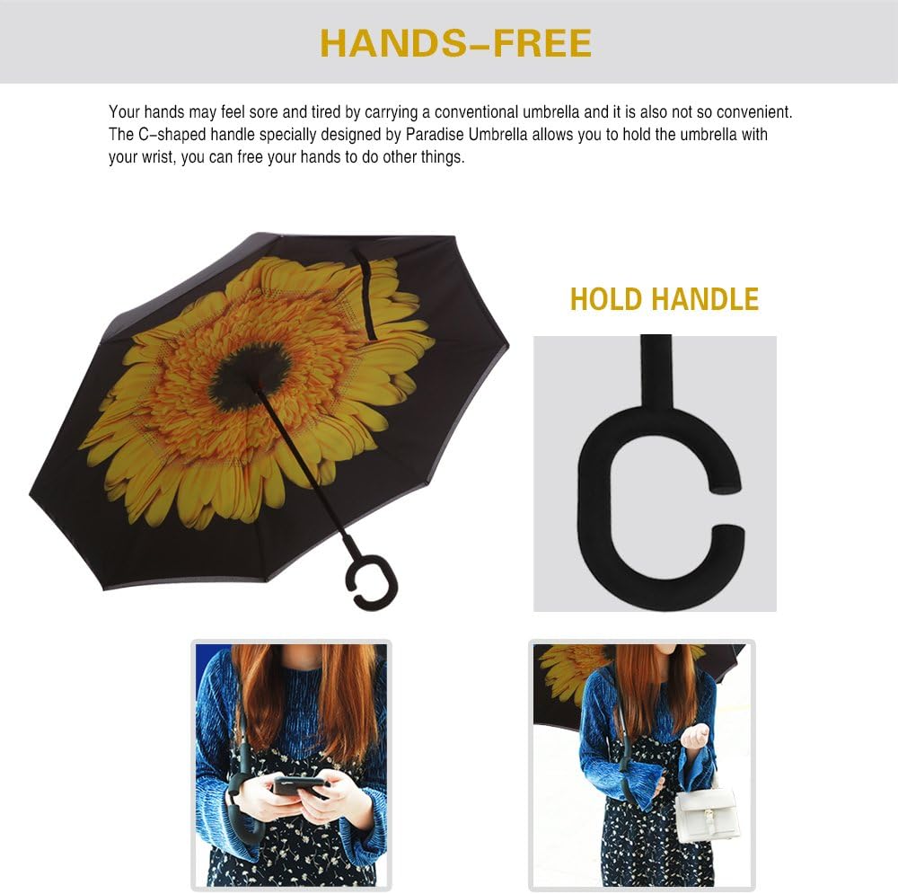 SIEPASA 49/56 Inch Inverted Reverse Upside Down Umbrella, Extra Large Double Canopy Vented Windproof Waterproof Stick Golf Umbrellas with C-shape Handle.