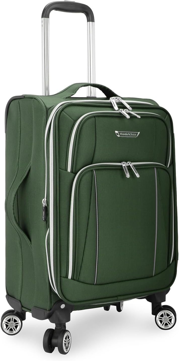 Traveler's Choice Lares Softside Expandable Luggage with Spinner Wheels, Green, TC08118E22 Carry-On 22-Inch