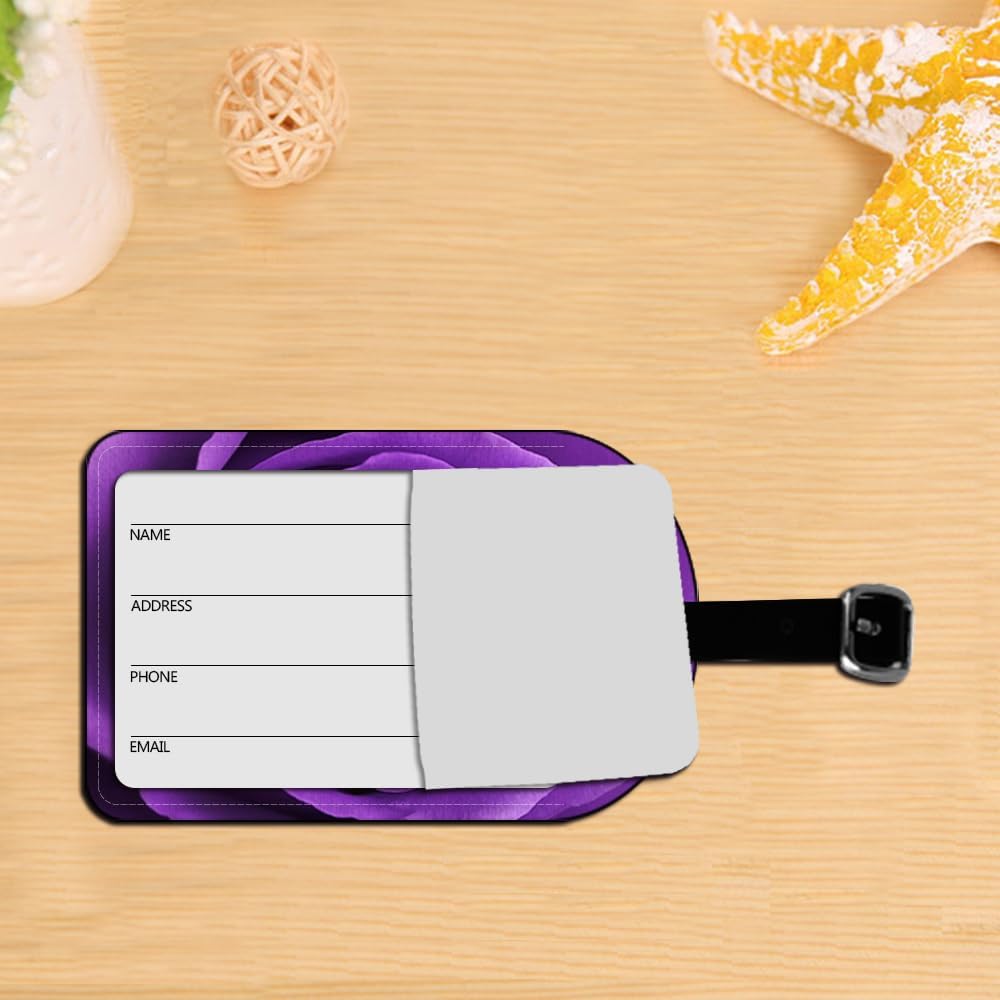 Rose Flower Luggage Tag Purple Petals Leather Travel Bag Labels Suitcase Luggage ID Tags Travel Accessories Baggage Name Tags