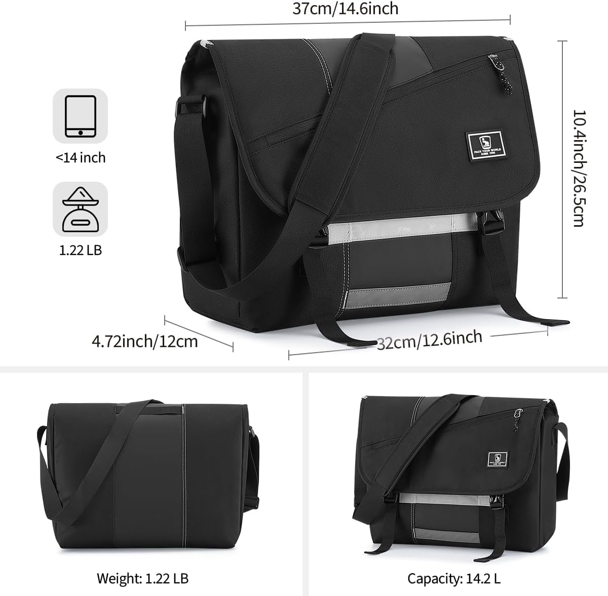 OIWAS Messenger Bag for Men, 14 Inch Laptop Crossbody Bags Women Casual Satchel Shoulder Bag College Travel Office Briefcase