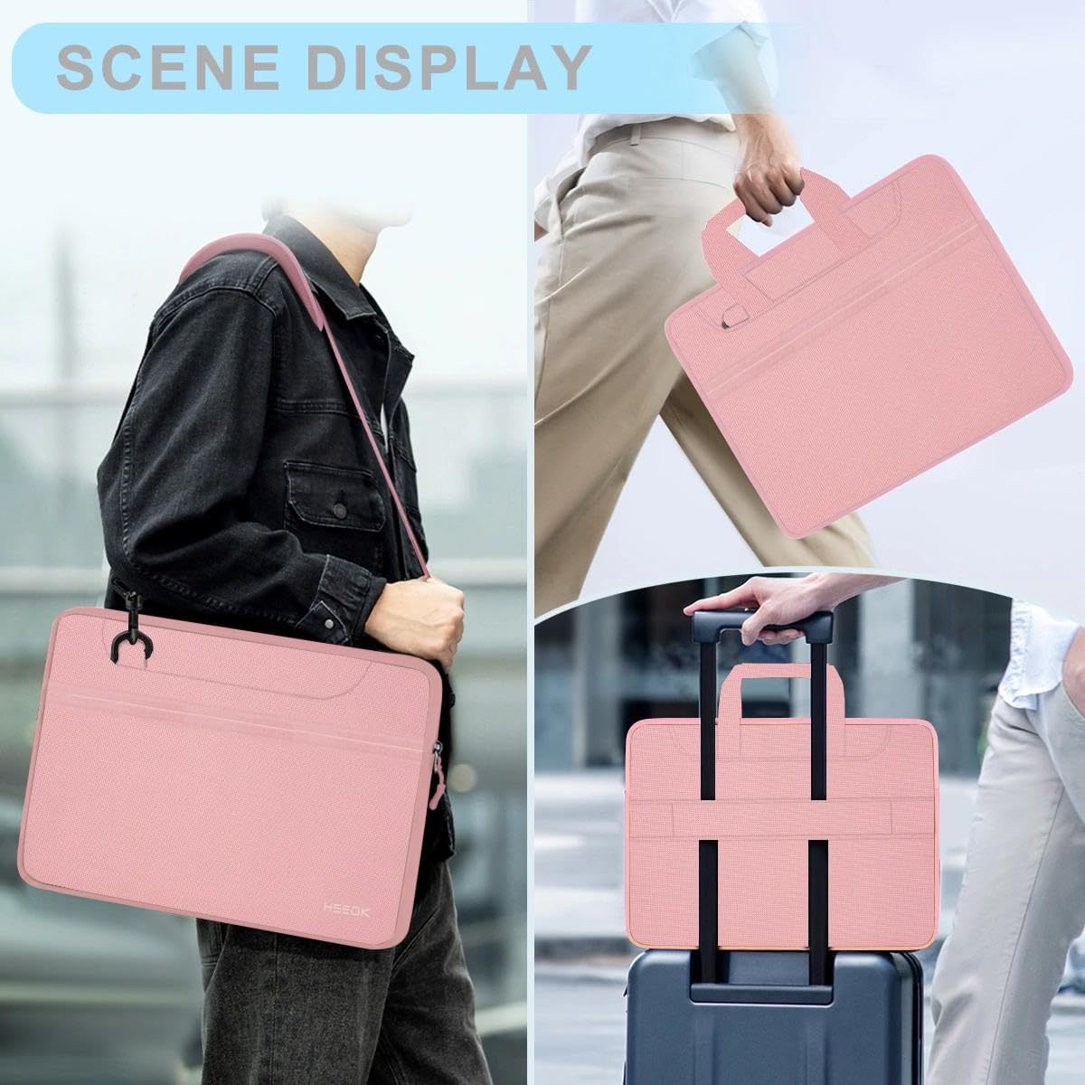 Laptop Shoulder Bag 17.3 inch Case, Durable Shockproof Protective Briefcase with Multi-Pockets Compatible with Most 17-17.3 inch HP Acer Dell Lenovo ASUS MSI Notebooks,Pink