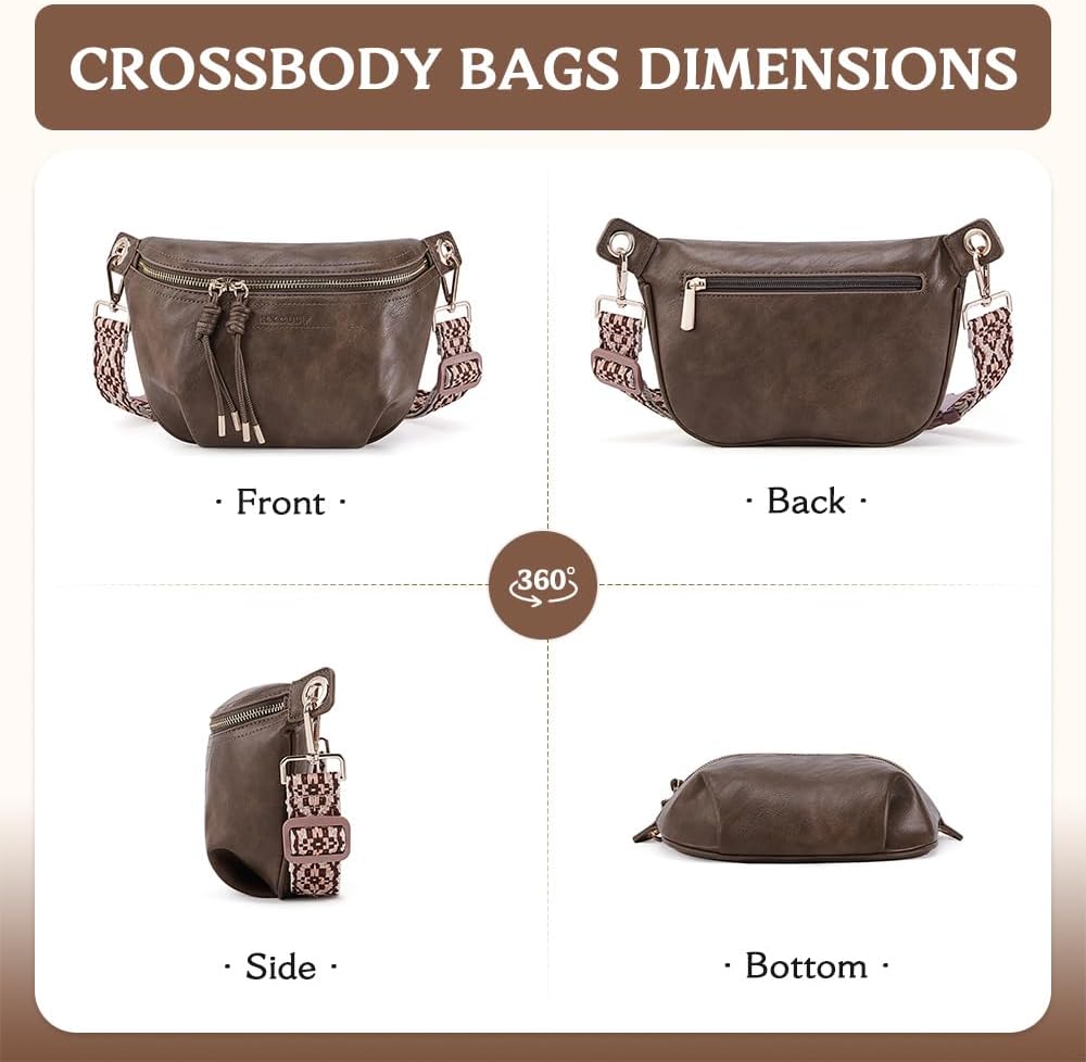 HKCLUF Fanny Pack Crossbody Bags for Women Pu Leather Belt Bag Waist Pack Causal Chest Bum Bag With 2 Straps