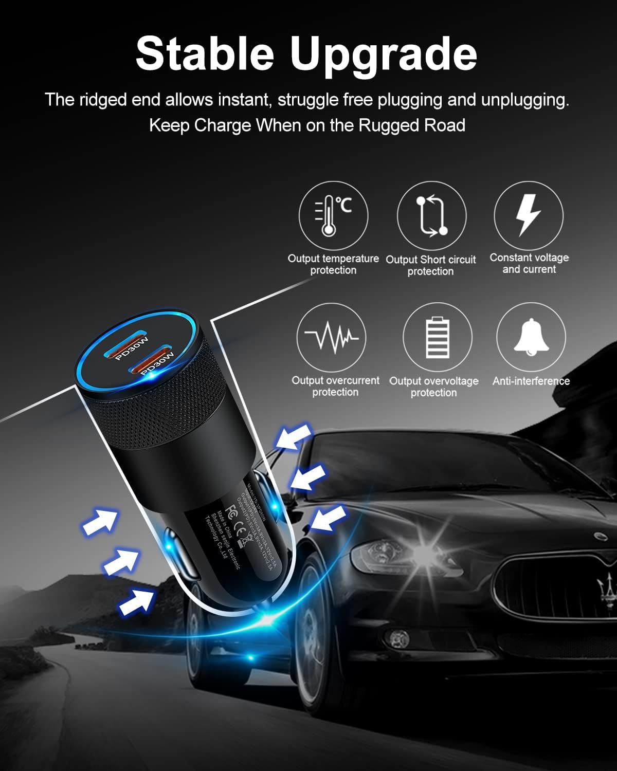 60W USB C Car Charger, 2 Pack AILKIN USB C Cigarette Lighter Adapter Fast Charging Dual Port PD3.0 Type C Car Charger Plug Compatible with iPhone 17 16 15 14 13Pro Max Galaxy S25/S24/23 Pixel 10 9Pro