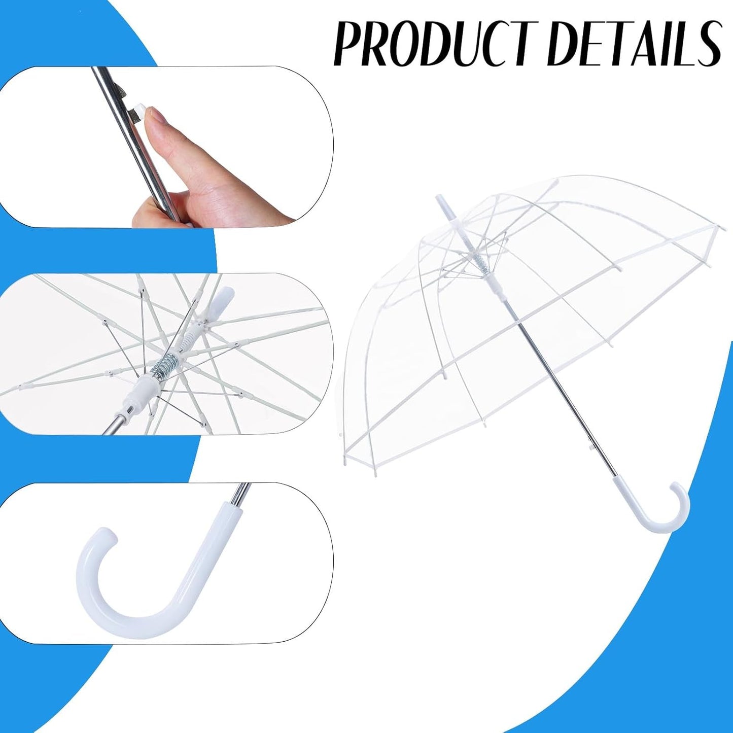 JUYO VONSAN Clear Bubble Umbrella Wedding Bulk 13 pack Fiberglass Frame Transparent Large Stick Umbrella Bulk for Rain Windproof, Auto Open J Hook