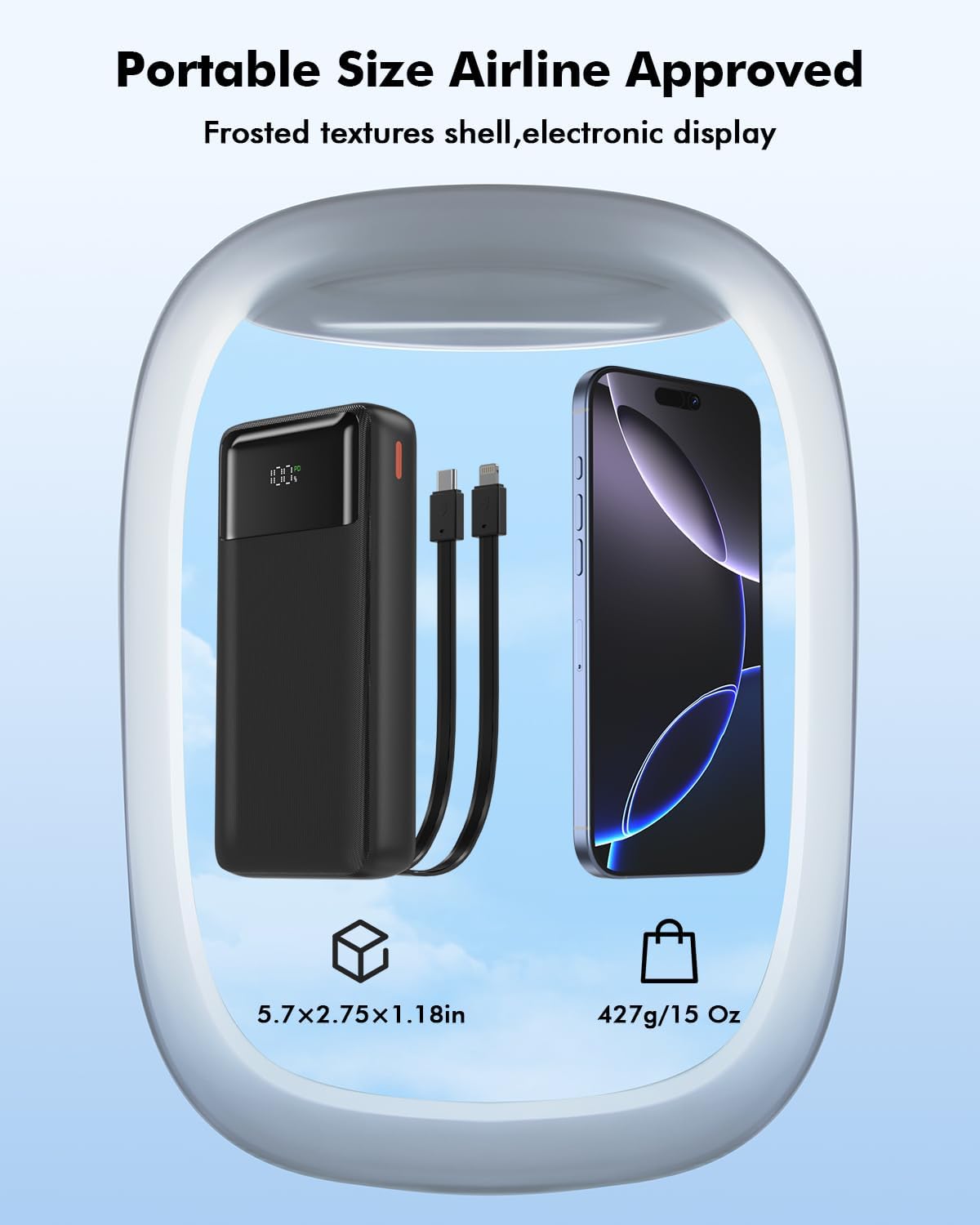 20000mAh Power Bank 22.5W PD/QC3.0 Fast Charging Portable Charger with Built-in Lightning and Type-C Cables 5V-4.5A iPhone,Samsung,iPad,Tablets,Google Pixel,AirPods and More