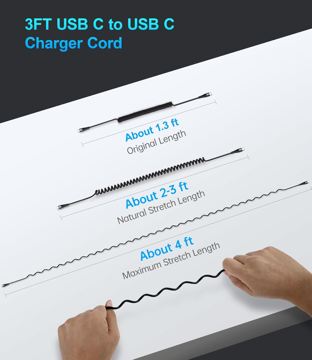 USB C to C Cable 3FT for Car, Coiled USB C Cable Fast Charging for iPhone 16, Short USB Type C Cable for iPhone 17/16/15/Pro Max/Plus/Samsung Galaxy S23, Compatible All Type C Devices-Black