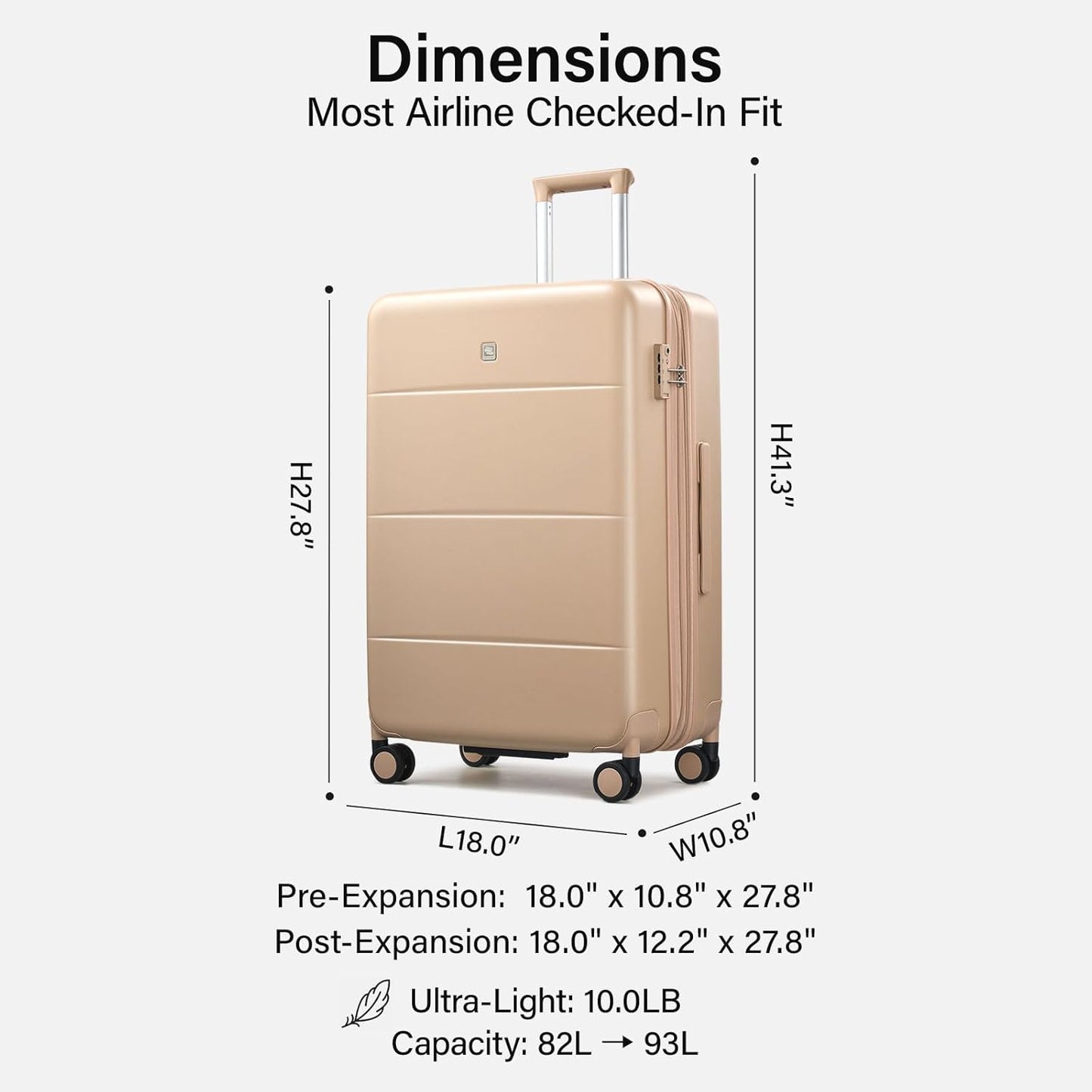Hanke Expandable 26 Inch Luggage with Spinner Wheels, Hardside Large Suitcase, All-PC Hard Shell Travel Luggage, TSA Lock, Lightweight Durable Checked-Medium (Cuba Sand, 93L)