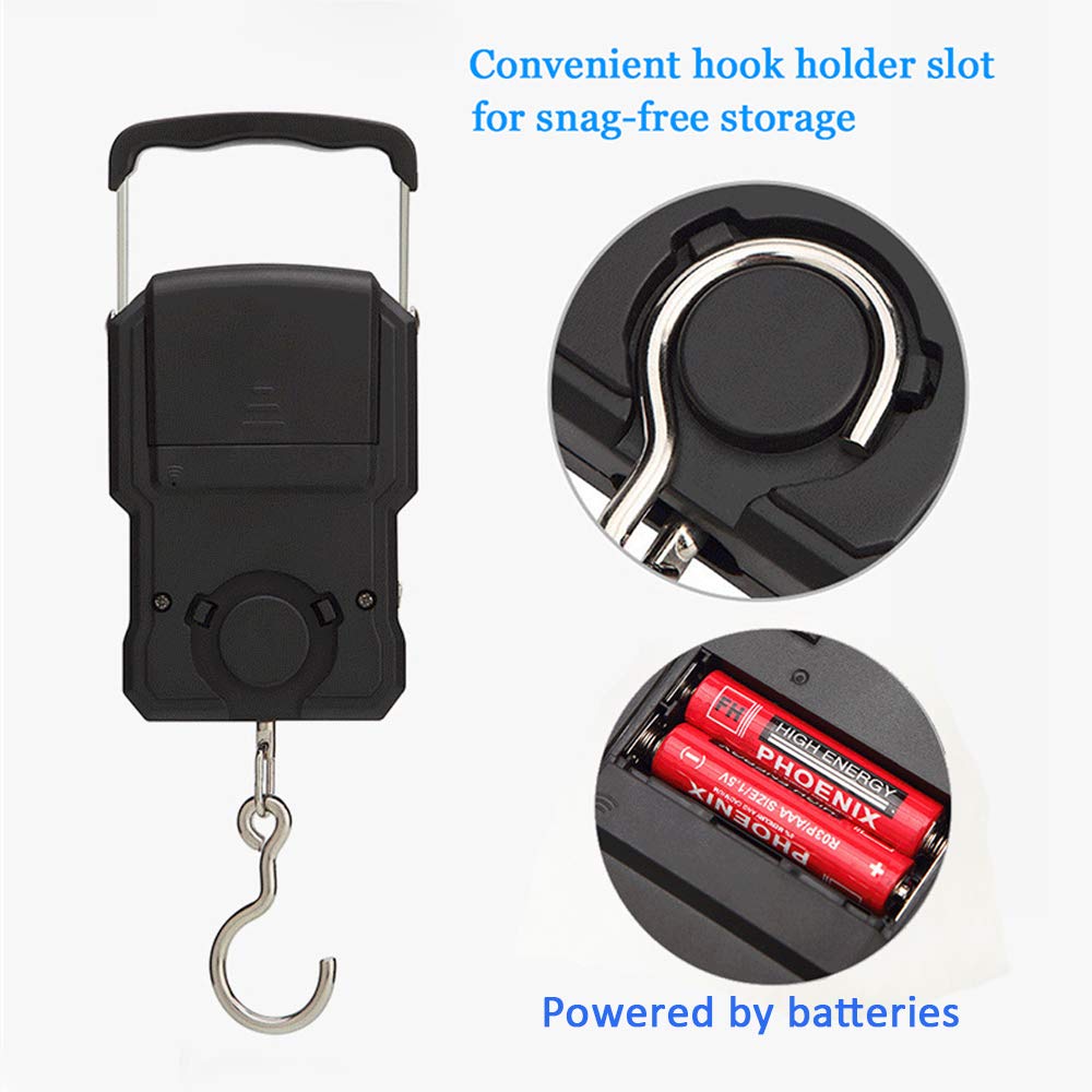 Portable Electronic Hook Scale Digital Hanging Bag Luggage Weight Scale Fishing Scale with Measuring Tape 165Lb Black