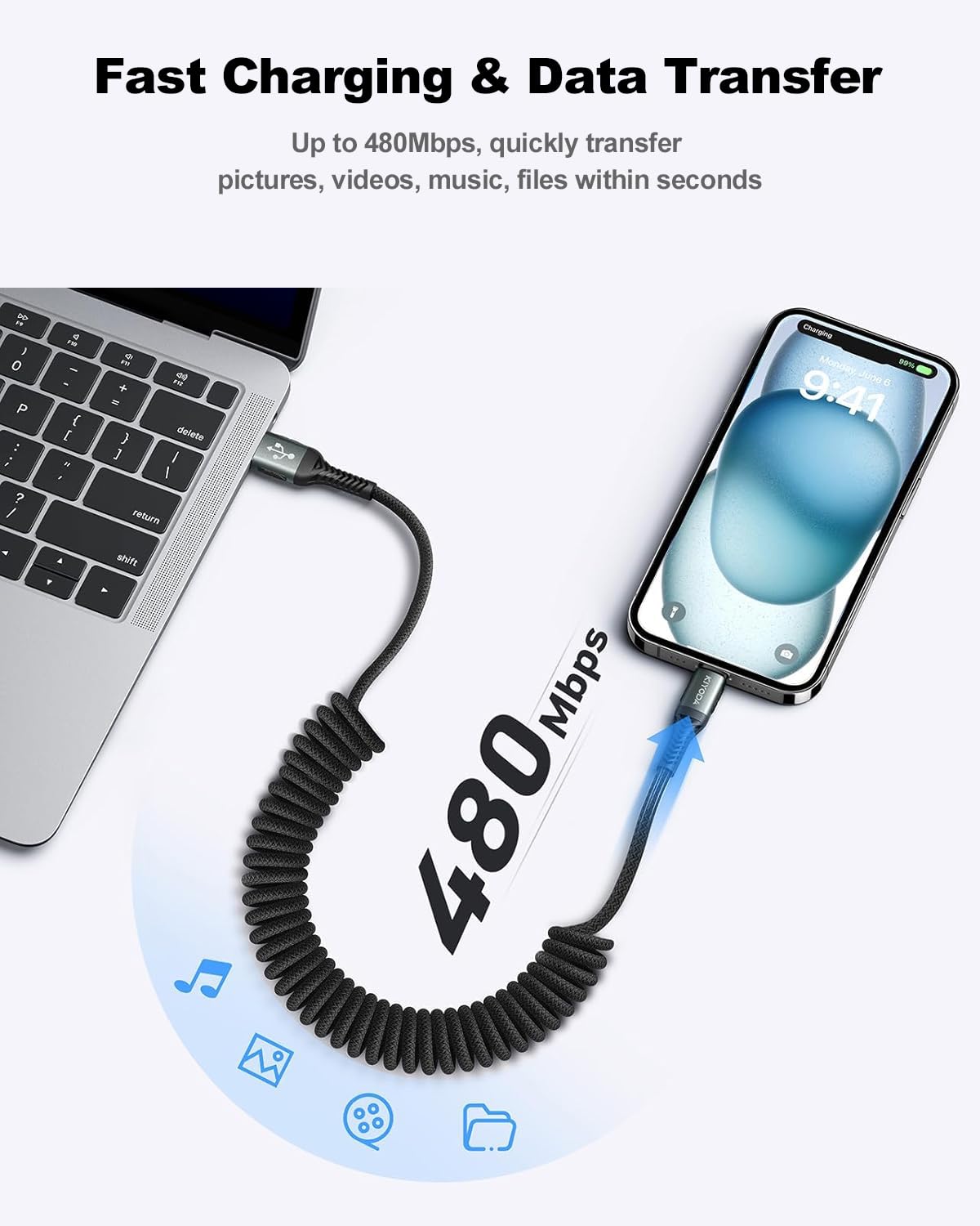 USB C Cable 3FT, 2Pack Coiled Braided USB A to Type C Charger Cable for Car 66W Fast Charging Cord Compatible with iPhone 17 16 15, iPad, Samsung Galaxy, Google Pixel, Moto, TCL, LG Phones and More