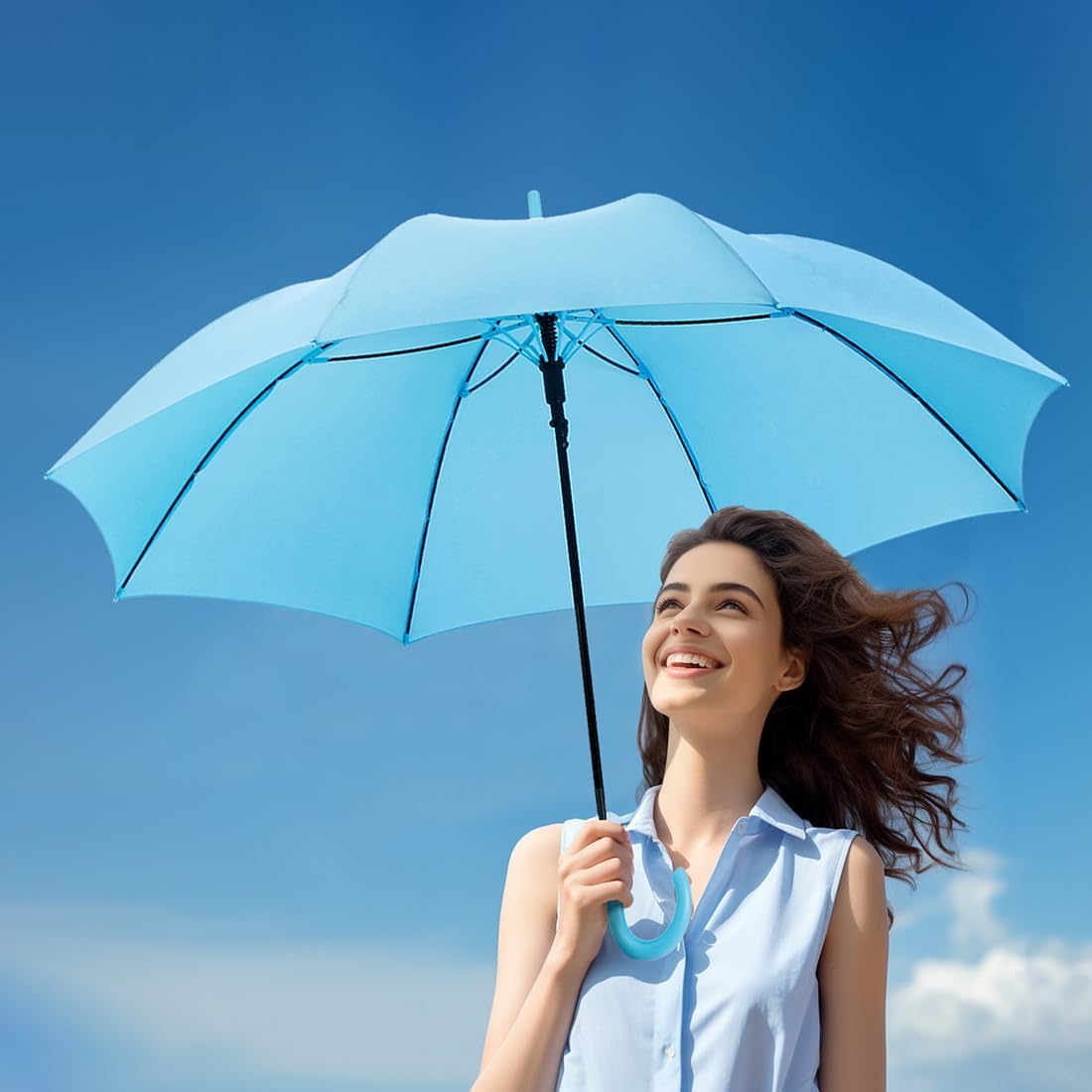 RUMBRELLA UV Stick Umbrella Auto Open UPF 50+ with J Hook Handle 51IN