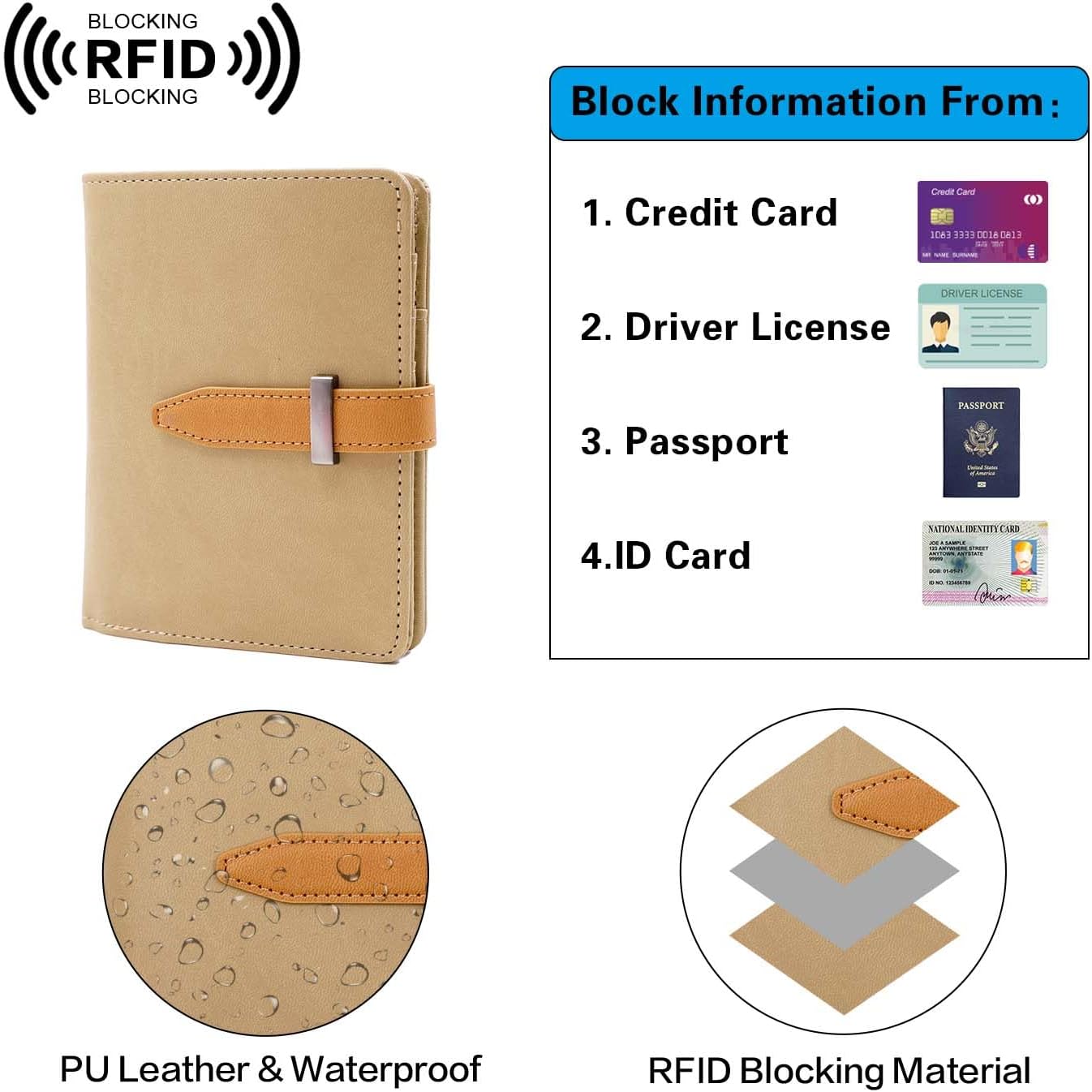 Passport Holder with Airtag for Women/Men,Airtag Passport Wallet for Travel,Cute Passport Holder Rfid Blocking,Travel Wallet for Cards Passport Cover Case (khaki)