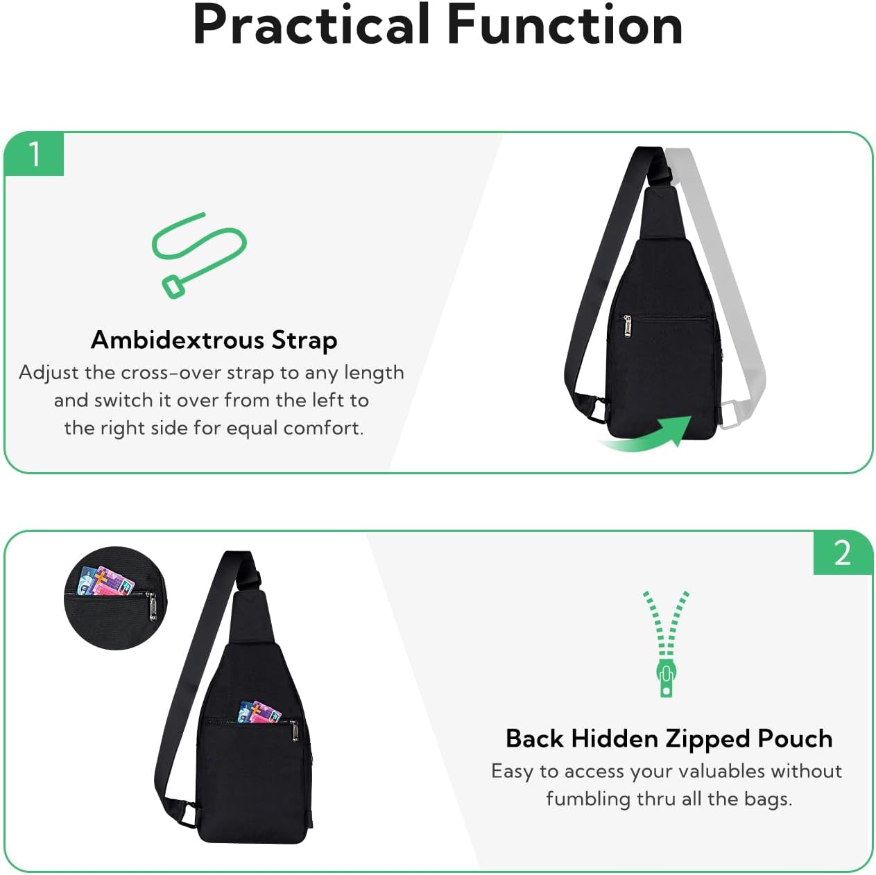 WATERFLY Medium Crossbody Sling Backpack Anti Theft Backpack for Traveling Chest Shoulder Bag