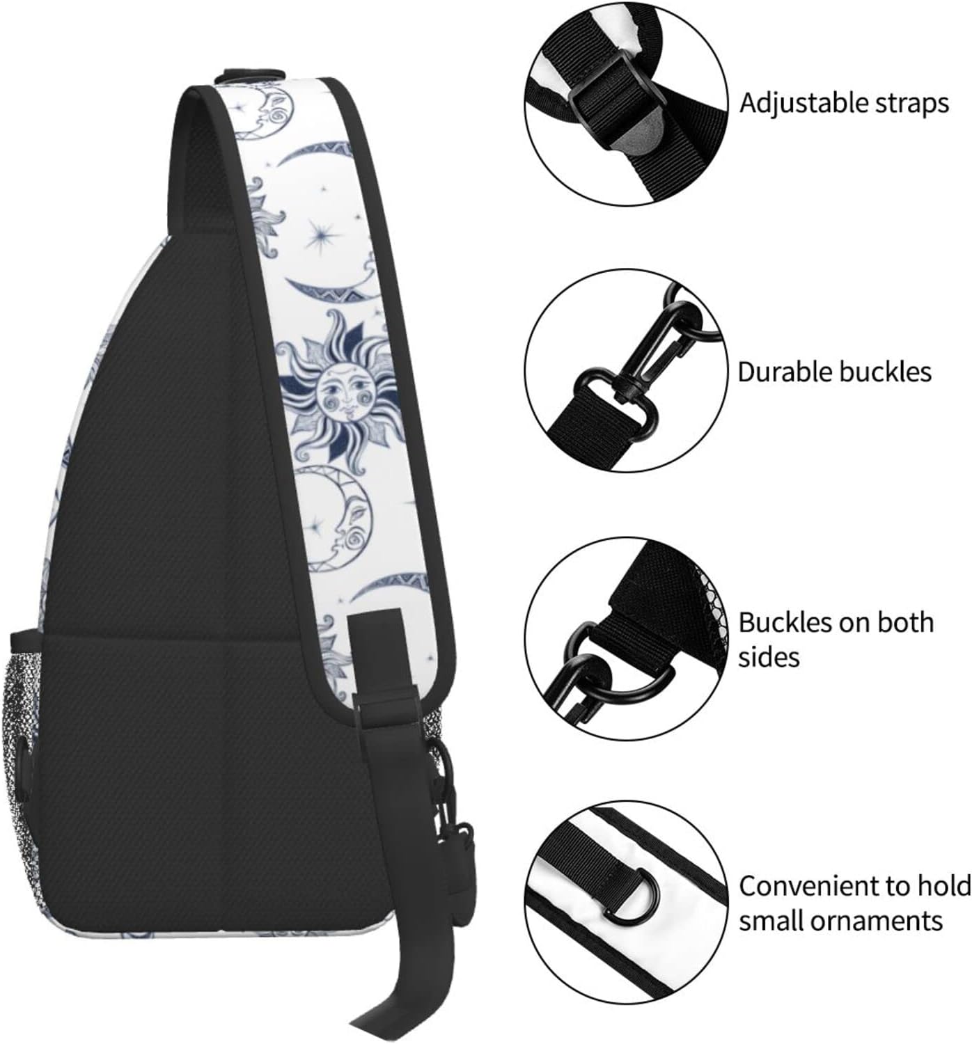 bassyil Sun Moon Sling Bag Crossbody Travel Hiking Chest Backpack Shoulder Daypack for Women Men