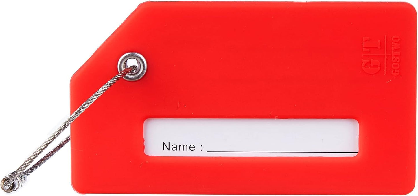 Gostwo 2 Pack Silicone Luggage Tags for Suitcases, 26 Initial Letter Baggage Labels Handbag School Bag Suitcase Instrument Tag with Stainless Steel Loop(Red)(Airplane)