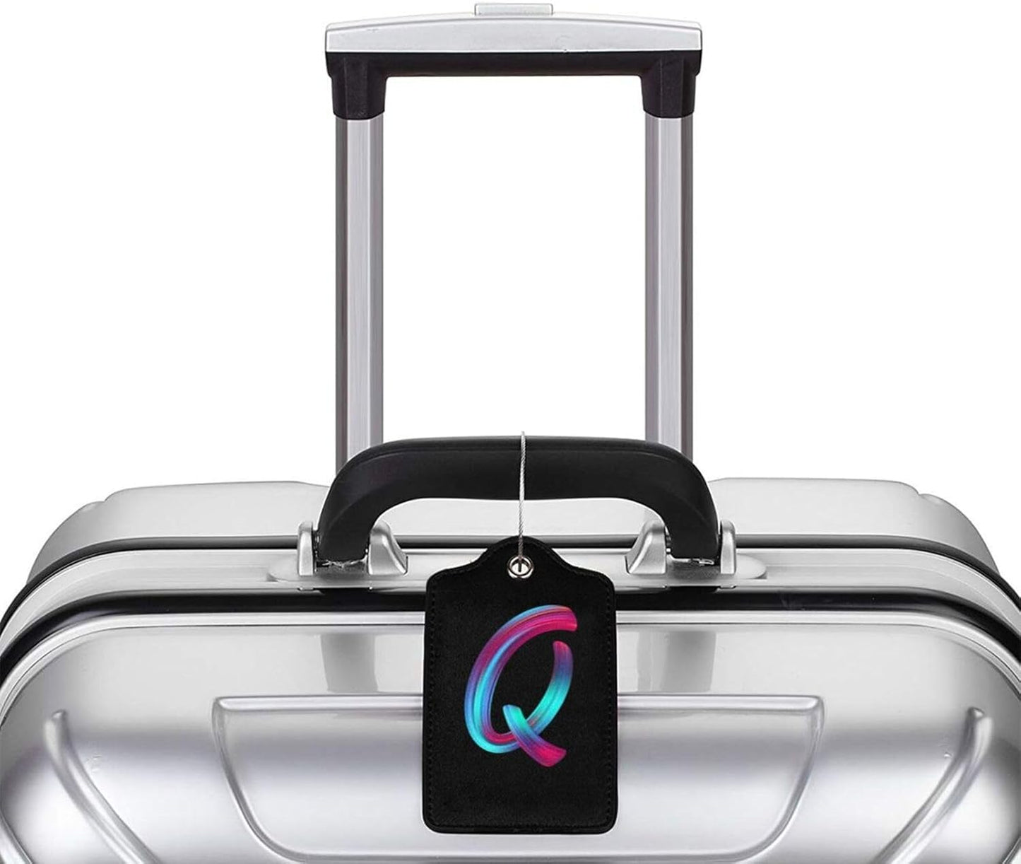 2 Pack Initial Luggage Tags for Suitcase, Colorful Letter Design Cruise Name Bag Tags, Novelty Baggage Identifiers with Full Privacy Cover, Leather ID Label for Women Men Kids Travel, Rainbow Letter Q