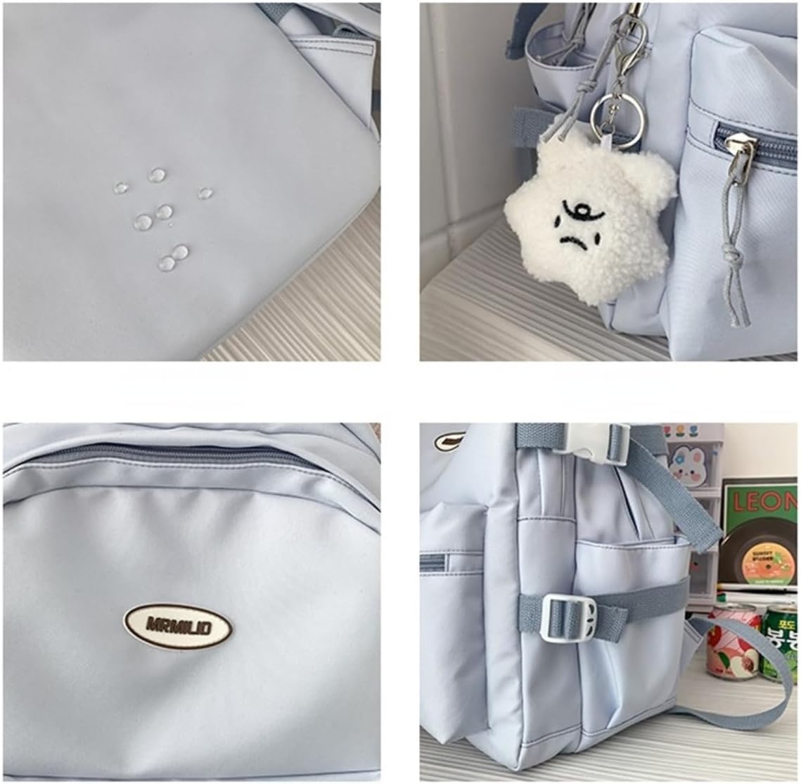 Kawaii Backpack with Cute Accessories Casual Aesthetic Daypack Simple Laptop Bag Waterproof Travel Rucksack for Women (blue)